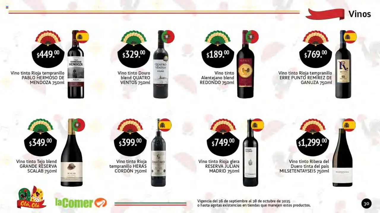Nuevas ofertas de La Comer válidas en toda la República Mexicana desde el 26.09.2025. ¡Encuentra las mejores ofertas en La Comer folleto Olá, Olé! | Página: 30 | Productos: Vino