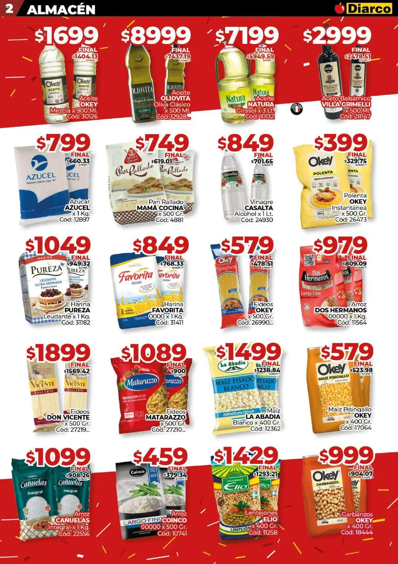 Diarco ofertas │ válido desde el 18.08.2025 | Página: 2 | Productos: Vinagre, Polenta, Arroz, Pan rallado