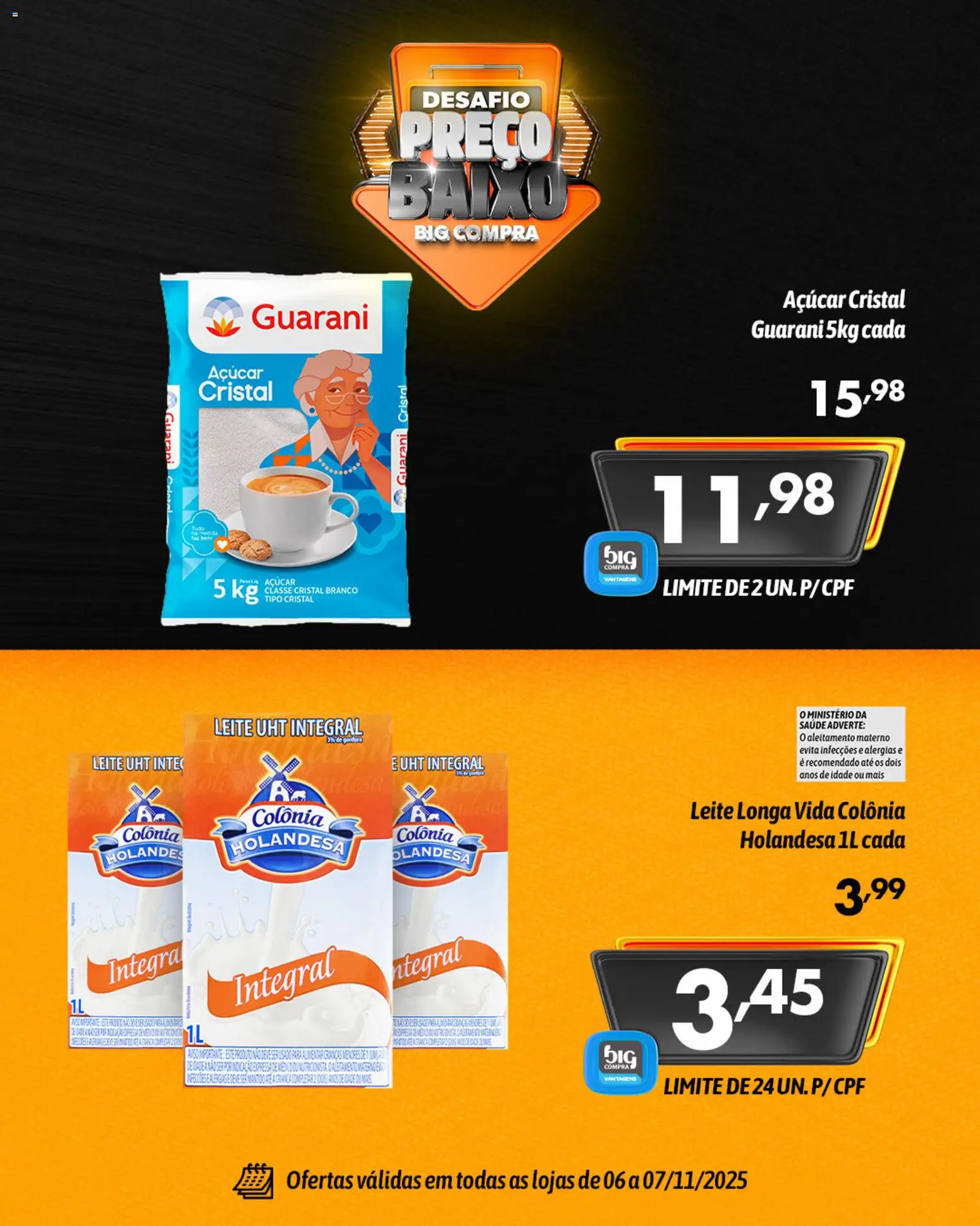 Big Compra Folheto - válido de 06.11.2025 | Página: 3 | Produtos: Leite, Baixo, Açúcar