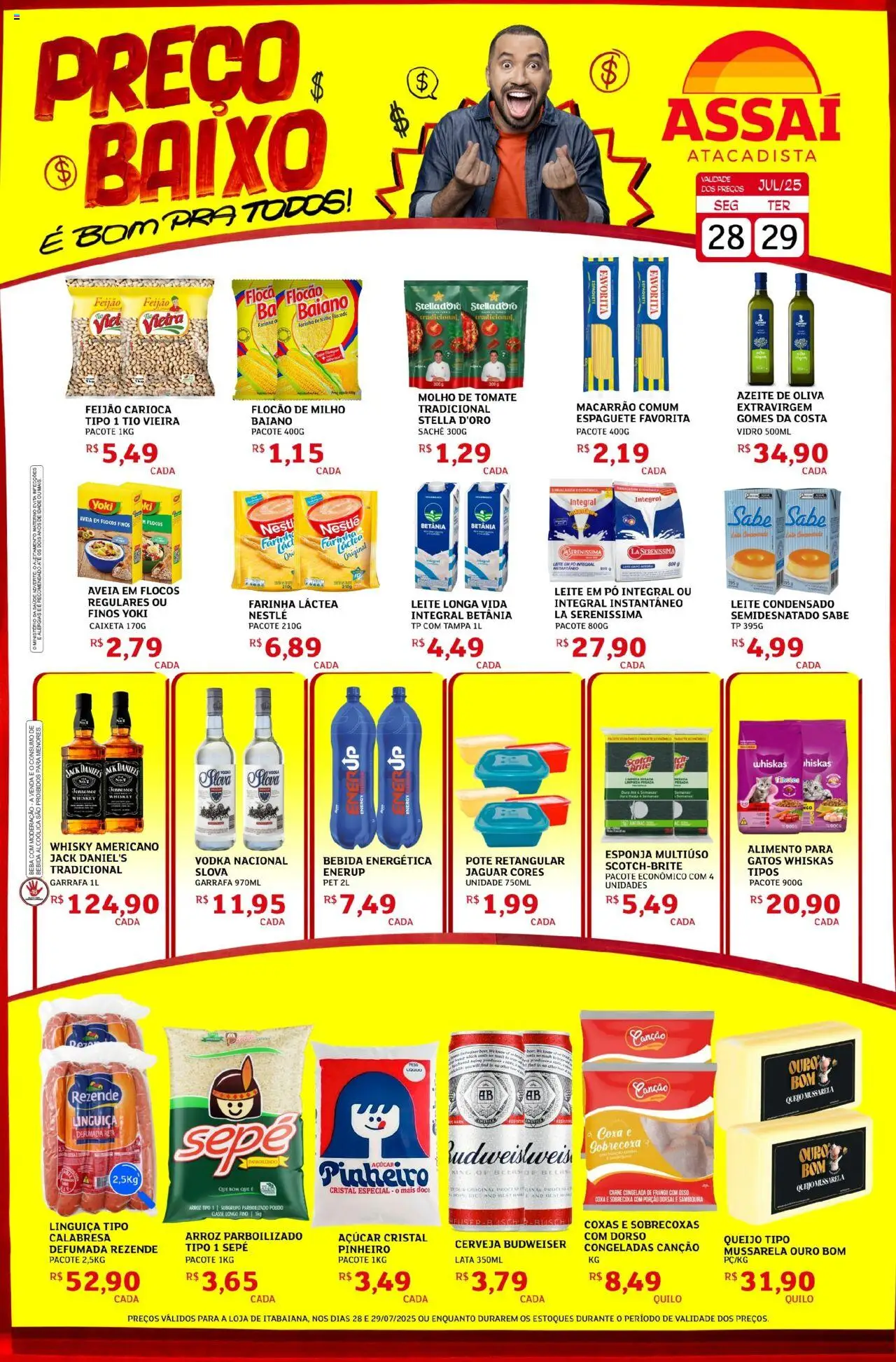 Assaí Atacadista Folheto - válido de 28.07.2025 | Página: 1 | Produtos: Espaguete, Esponja, Molho de tomate, Cerveja