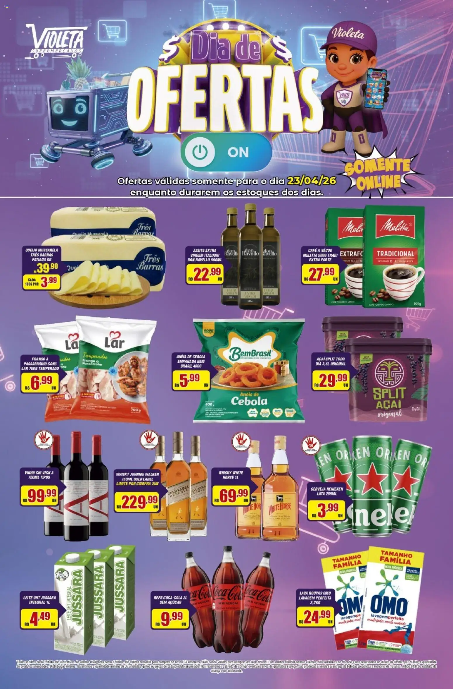 Violeta Supermercados Folheto - válido de 23.04.2026 | Página: 1 | Produtos: Leite, Roupas, Frango, Mussarela