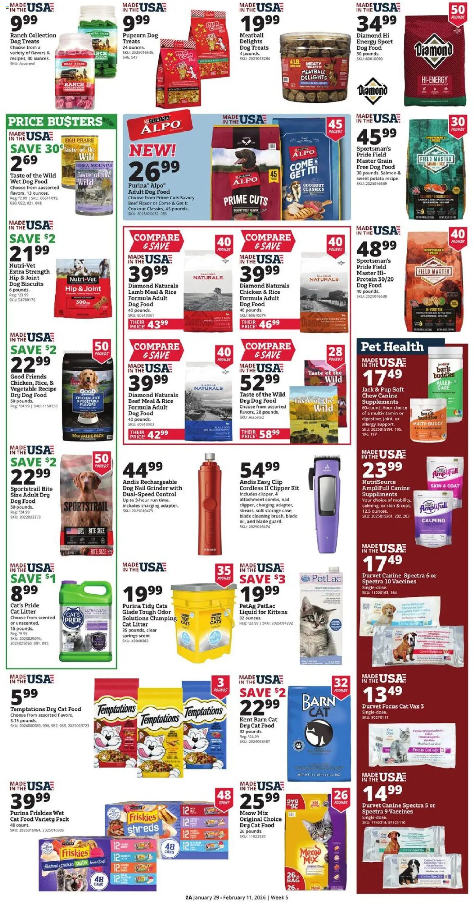 Rural King Weekly Ad - valid from 29.01.2026 | Page: 2 | Products: Multivitamin, Clip, Dog Treats, Seafood