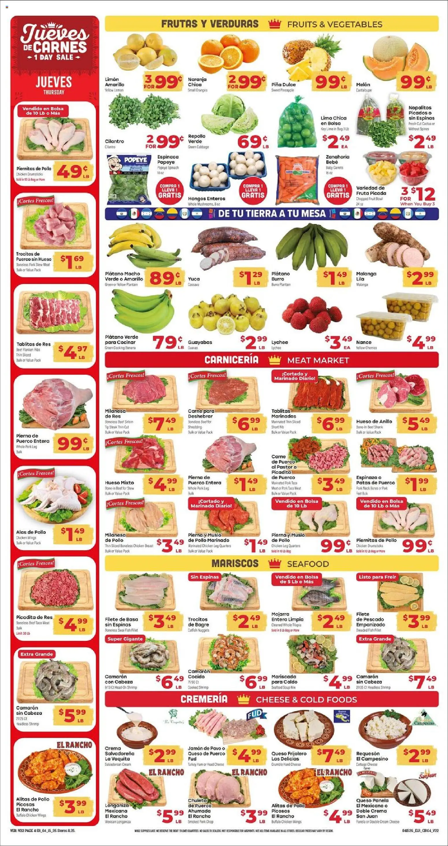El Rancho Weekly Ad - valid from 15.04.2026 | Page: 4 | Products: Spinach, Pork, Cabbage, Melon