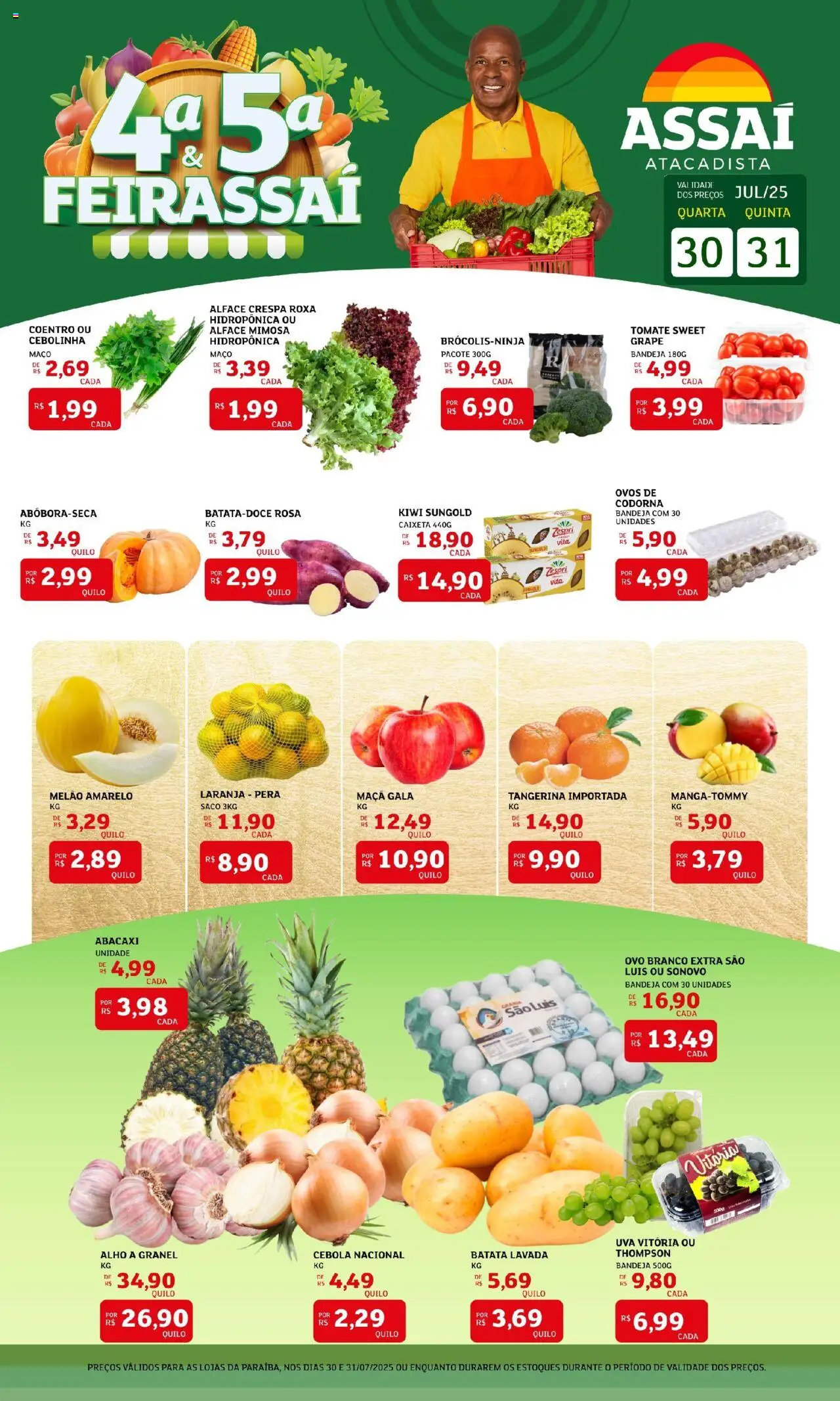 Assaí Atacadista Folheto - válido de 30.07.2025 | Página: 1 | Produtos: Melão, Pera, Ovos, Alface