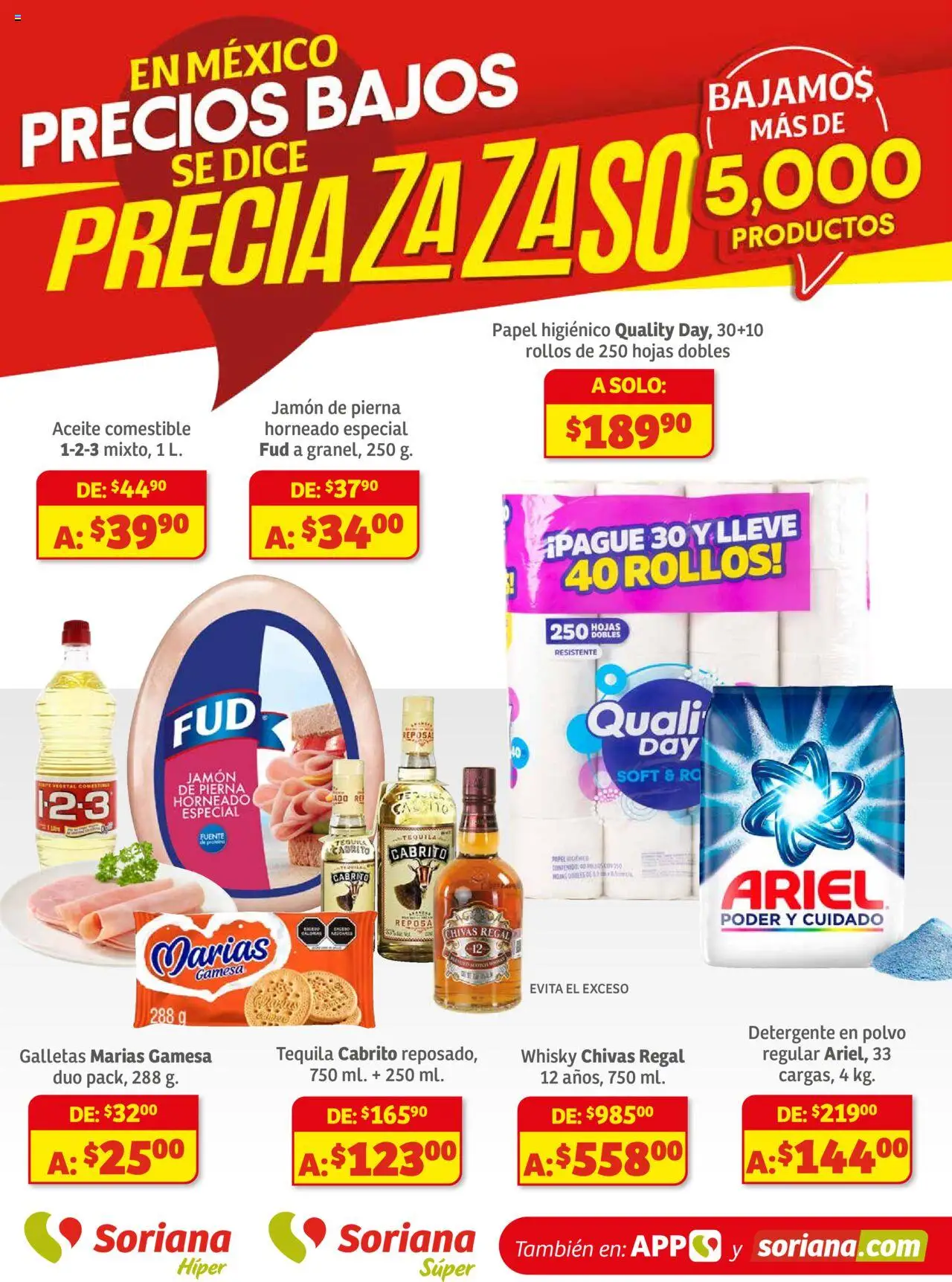 Nuevas ofertas de Soriana válidas en toda la República Mexicana desde el 18.09.2025. ¡Encuentra las mejores ofertas en Soriana - Preciazazaso Híper: Chih, Coah, Tamaulipas! | Página: 1 | Productos: Detergente, Fuente, Aceite, Papel higiénico