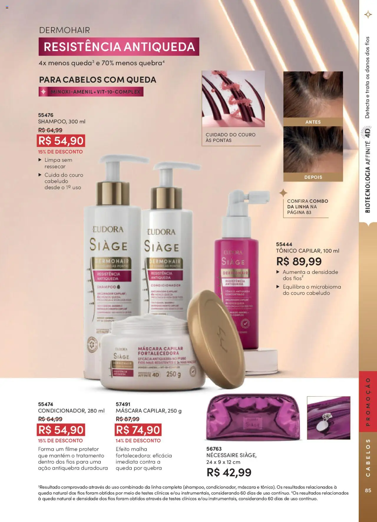 Eudora Folheto - válido de 08.09.2025 | Página: 85 | Produtos: Shampoo, Tônico, Condicionador, Necessaire