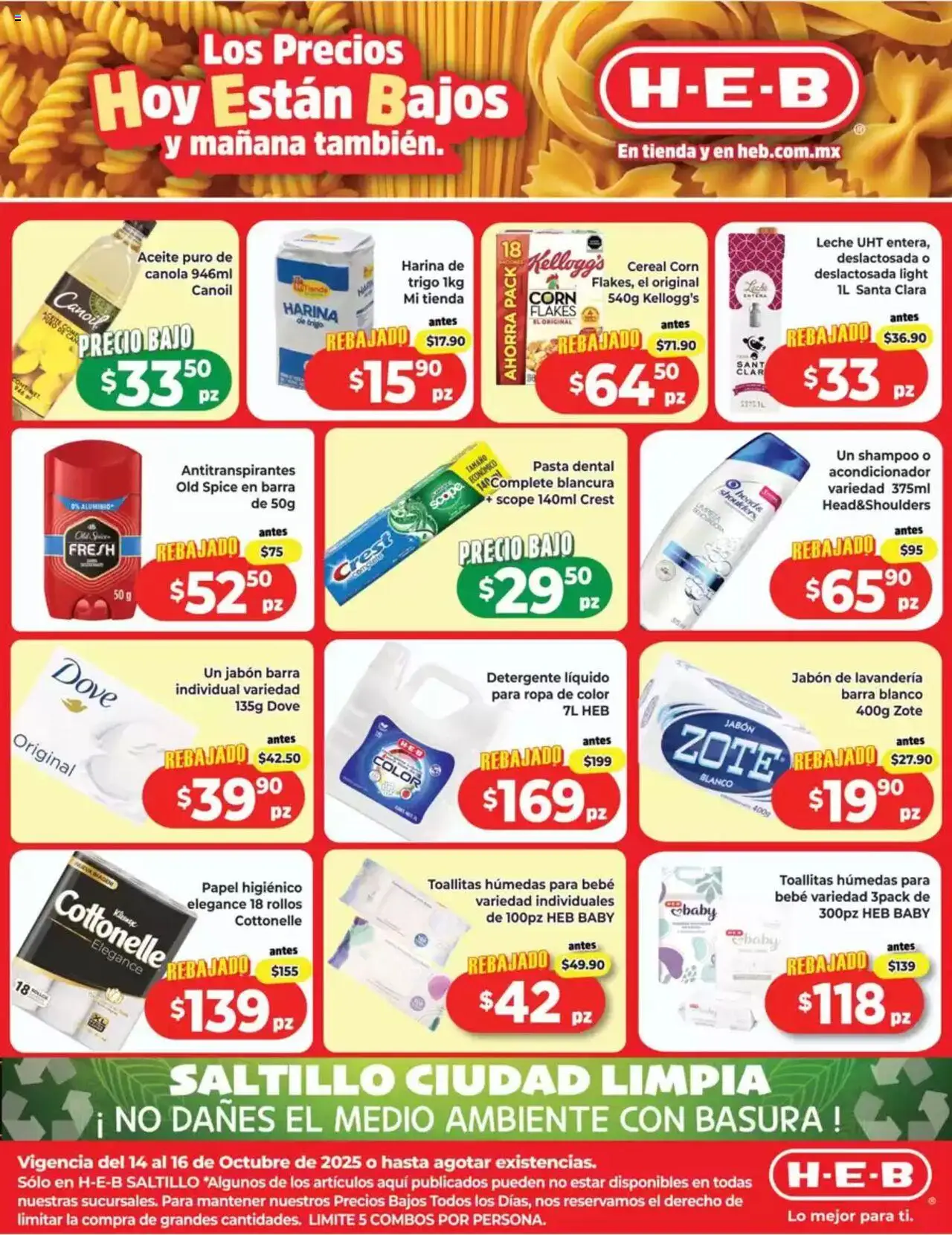 Nuevas ofertas de H-E-B válidas en toda la República Mexicana desde el 14.10.2025. ¡Encuentra las mejores ofertas en H-E-B - Folleto Los Precios Hoy Están Bajos! | Página: 2 | Productos: Detergente, Toallitas húmedas, Aceite, Ropa