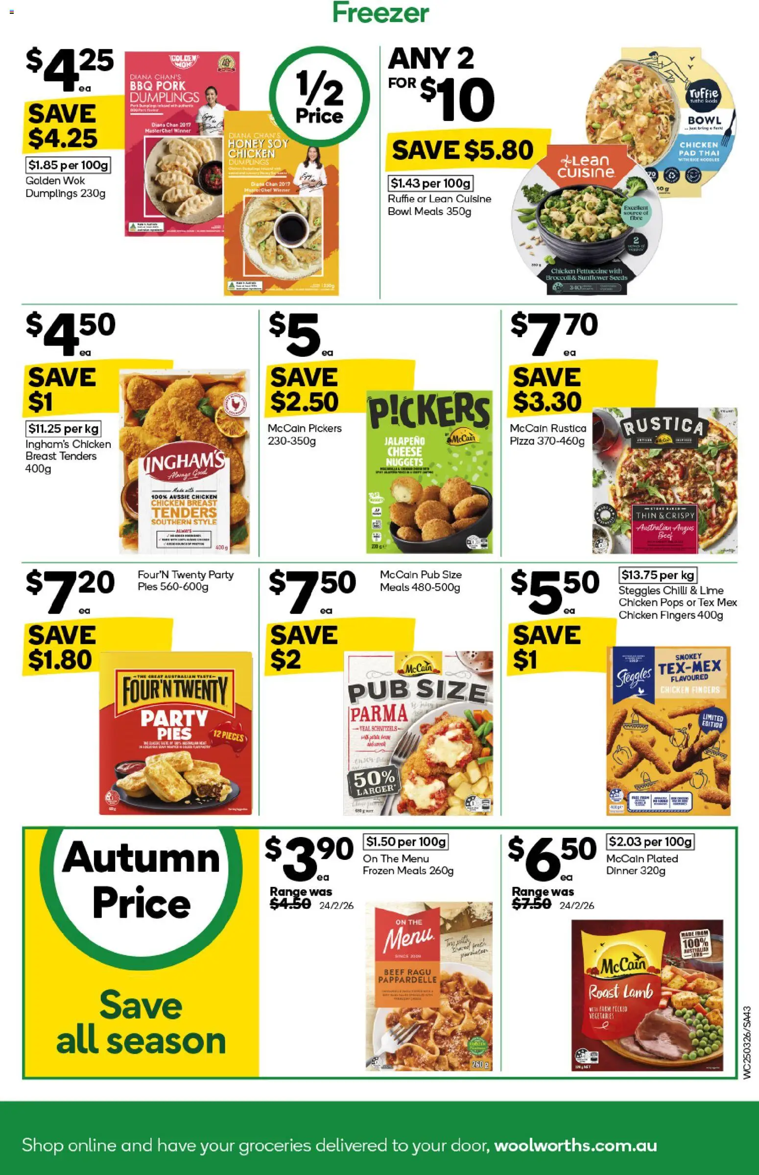 Woolworths catalogue - valid from 25.03.2026 | Page: 43 | Products: Cheese, Pizza, Lamb, Freezer