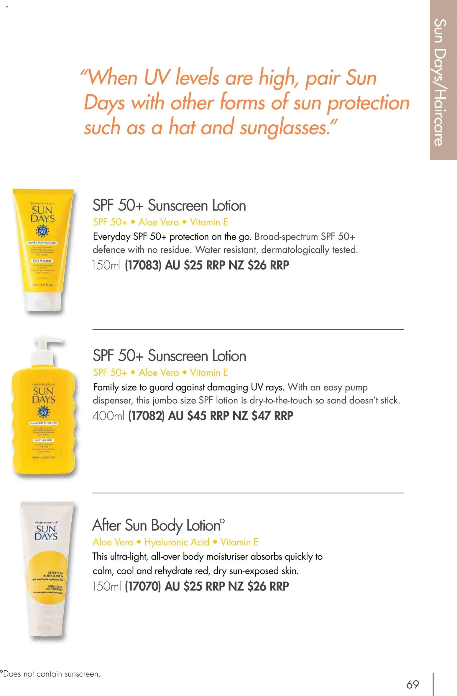 Nutrimetics catalogue - valid from 01.01.2026 | Page: 69 | Products: Sunscreen, Moisturiser, Body lotion, Hat