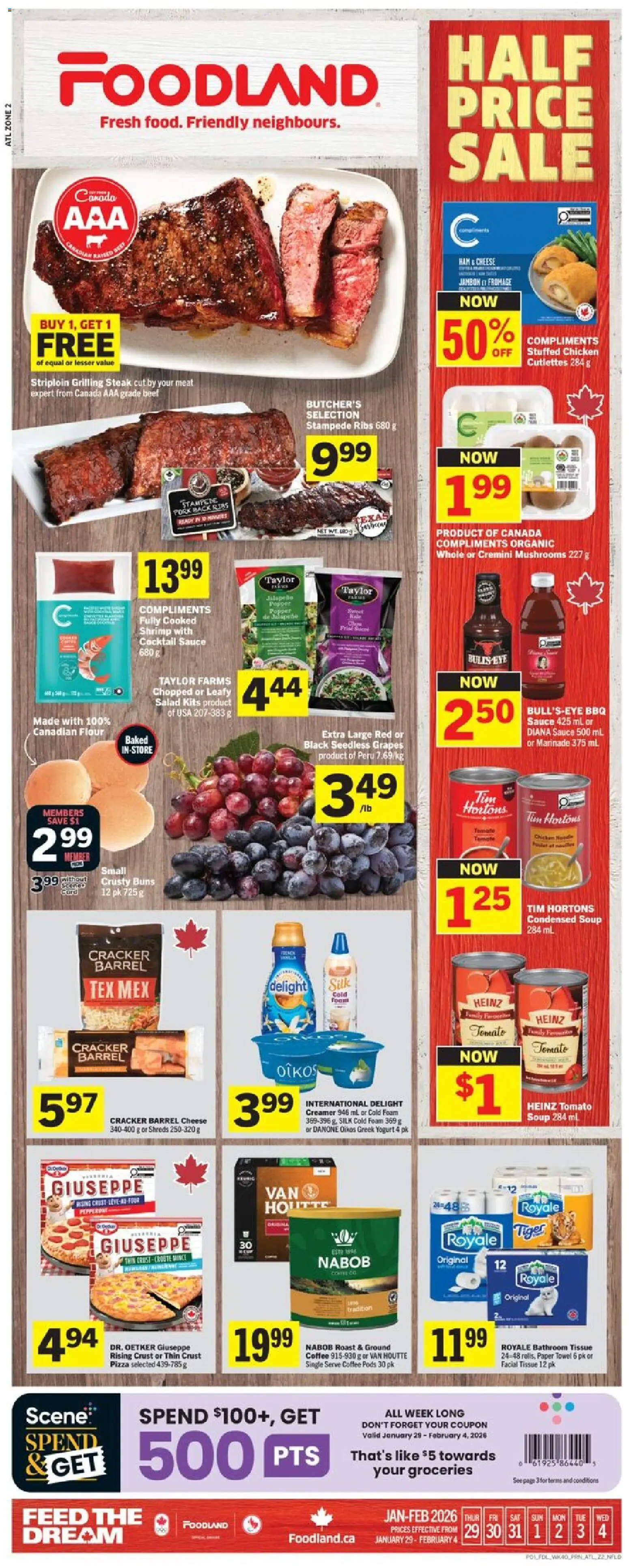 Foodland flyer valid from 29.01.2026 | Page: 1 | Products: Yogurt, Coffee, Pizza, Chicken