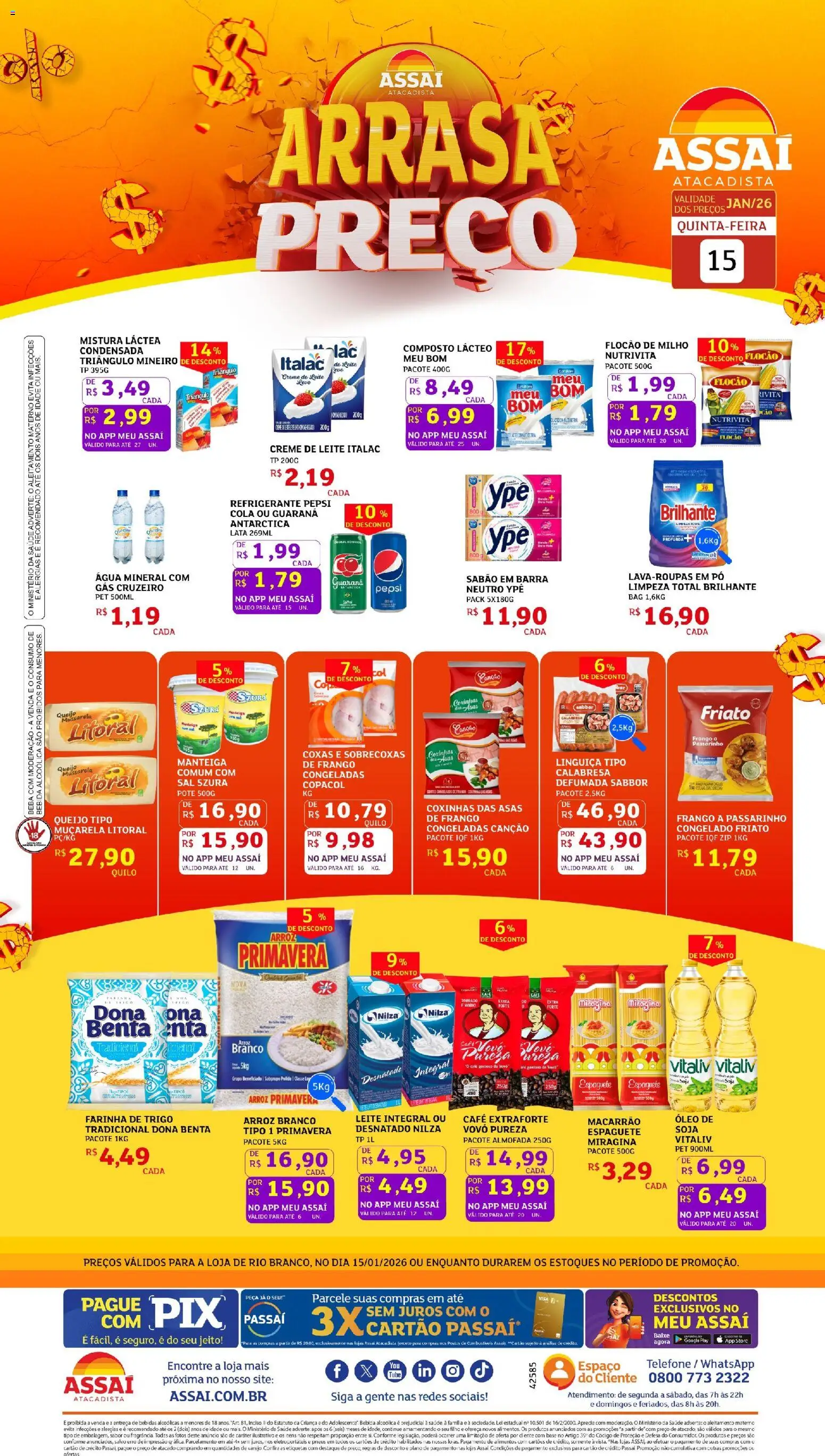 Assaí Atacadista Folheto - válido de 15.01.2026 | Página: 1 | Produtos: Leite, Muçarela, Base, Frango