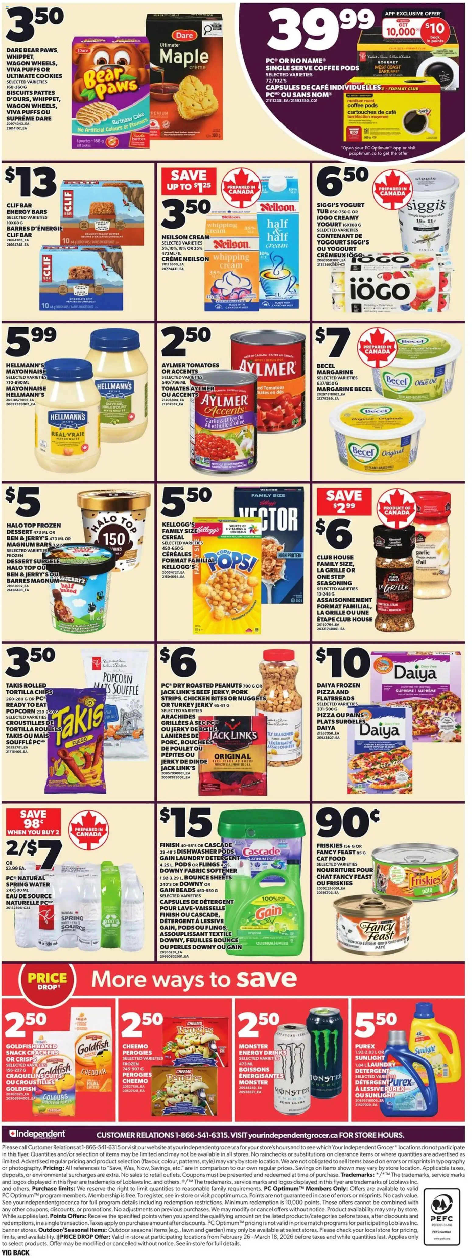 Independent Grocer flyer valid from 12.03.2026 | Page: 4 | Products: Cream, PC, Milk, Chicken