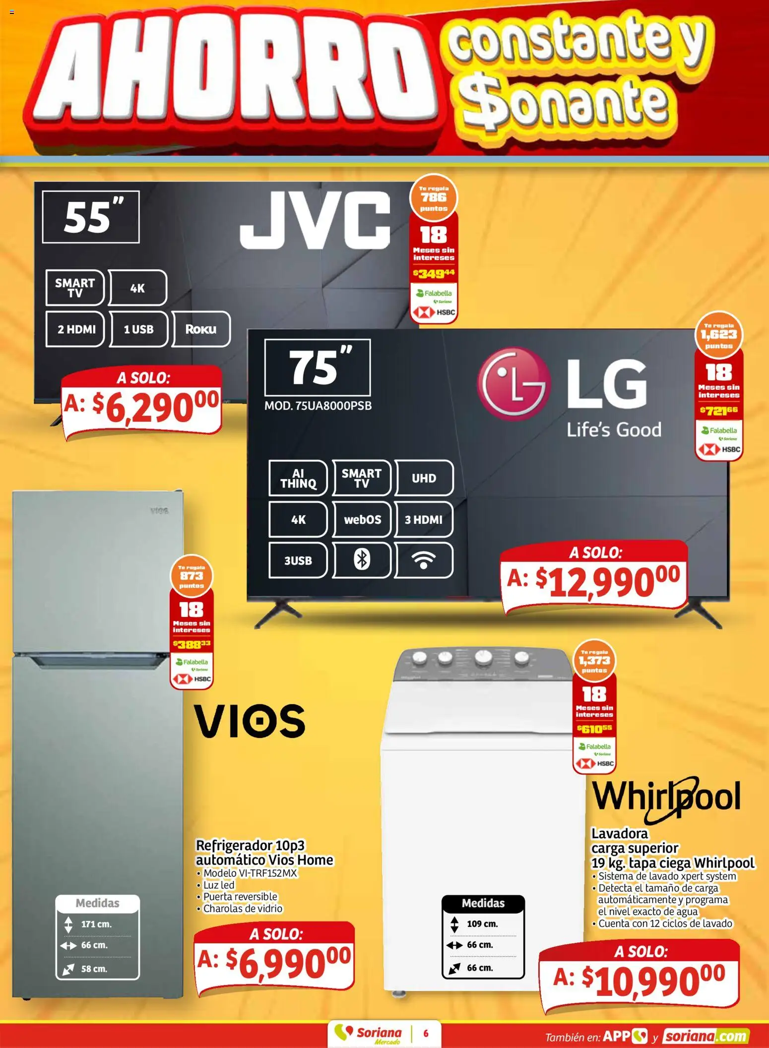 Nuevas ofertas de Soriana válidas en toda la República Mexicana desde el 26.02.2026. ¡Encuentra las mejores ofertas en Soriana - Fin de Semana Mercado: Coah, Chih y Dur! | Página: 6 | Productos: Refrigerador, Agua, Lavadora, Té