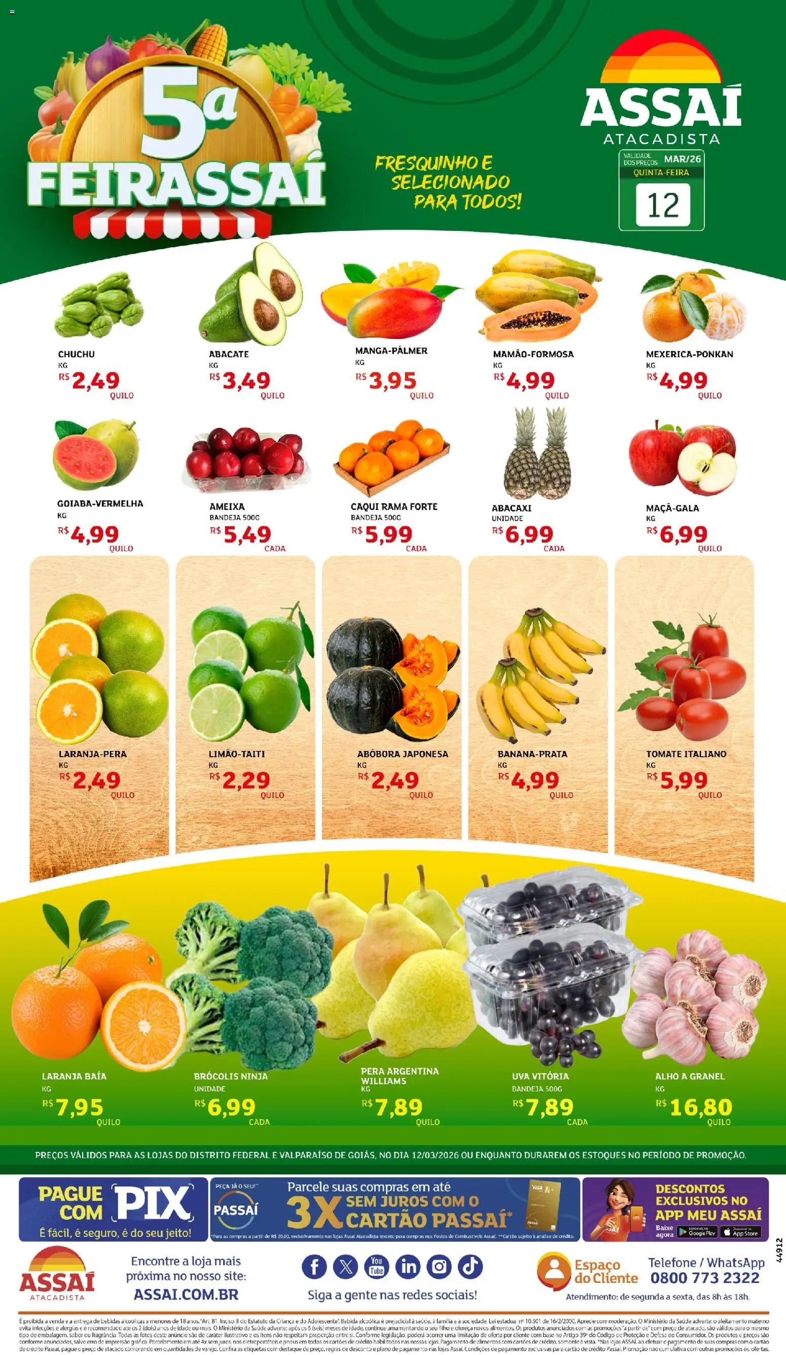 Assaí Atacadista Folheto - válido de 12.03.2026 | Página: 1 | Produtos: Abóbora, Pneus, Bandeja, Ameixa