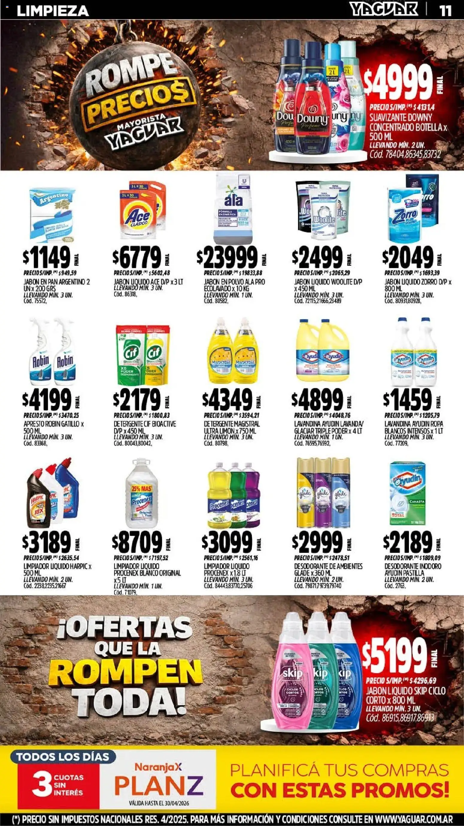 Yaguar - Oferta Semanal Mar del Plata │ válido desde el 13.04.2026 | Página: 11 | Productos: Lavandina, Botella, Inodoro, Jabón en polvo