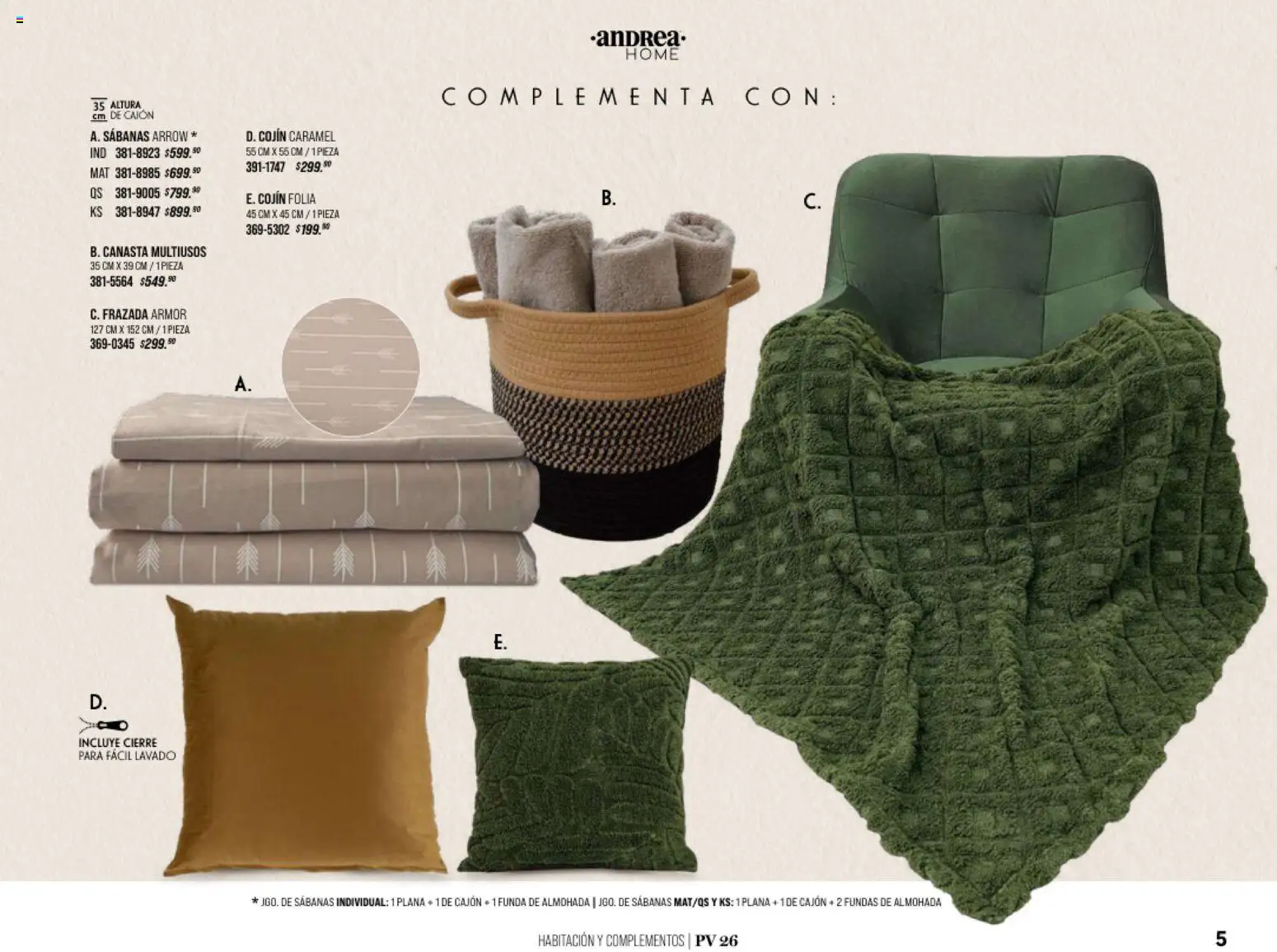 Nuevas ofertas de Andrea válidas en toda la República Mexicana desde el 25.01.2026. ¡Encuentra las mejores ofertas en Andrea catálogo Home! | Página: 5 | Productos: Funda, Funda de almohada, Almohada, Sabanas