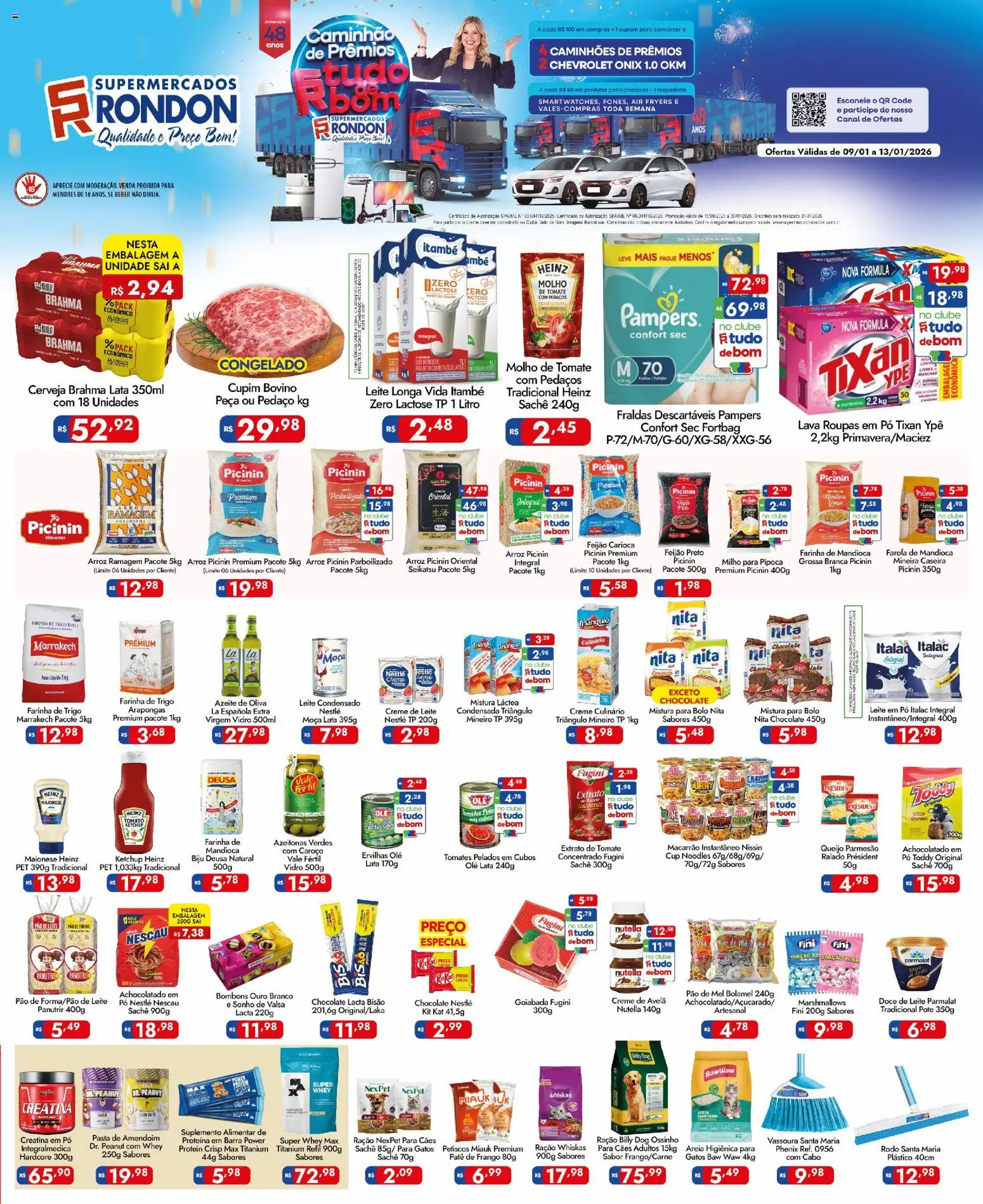 Supermercados Rondon Folheto - válido de 09.01.2026 | Página: 1 | Produtos: Molho de tomate, Leite, Fraldas, Mistura para bolo