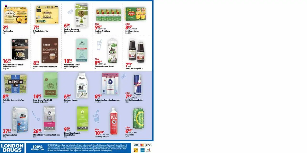 London Drugs flyer valid from 08.08.2025 | Page: 7 | Products: Tea, Coffee, Juice