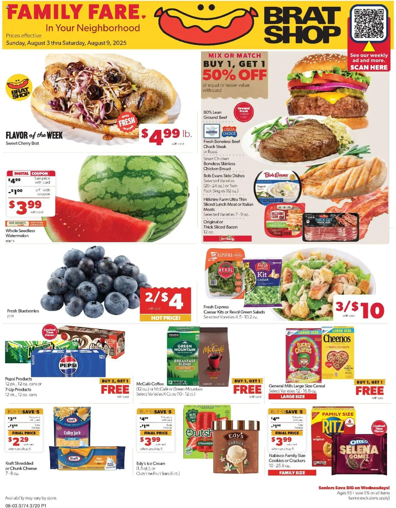 Family Fare Weekly Ad - NE - valid from 03.08.2025 | Page: 1 | Products: Coffee, Beef, Cookies, Watermelon