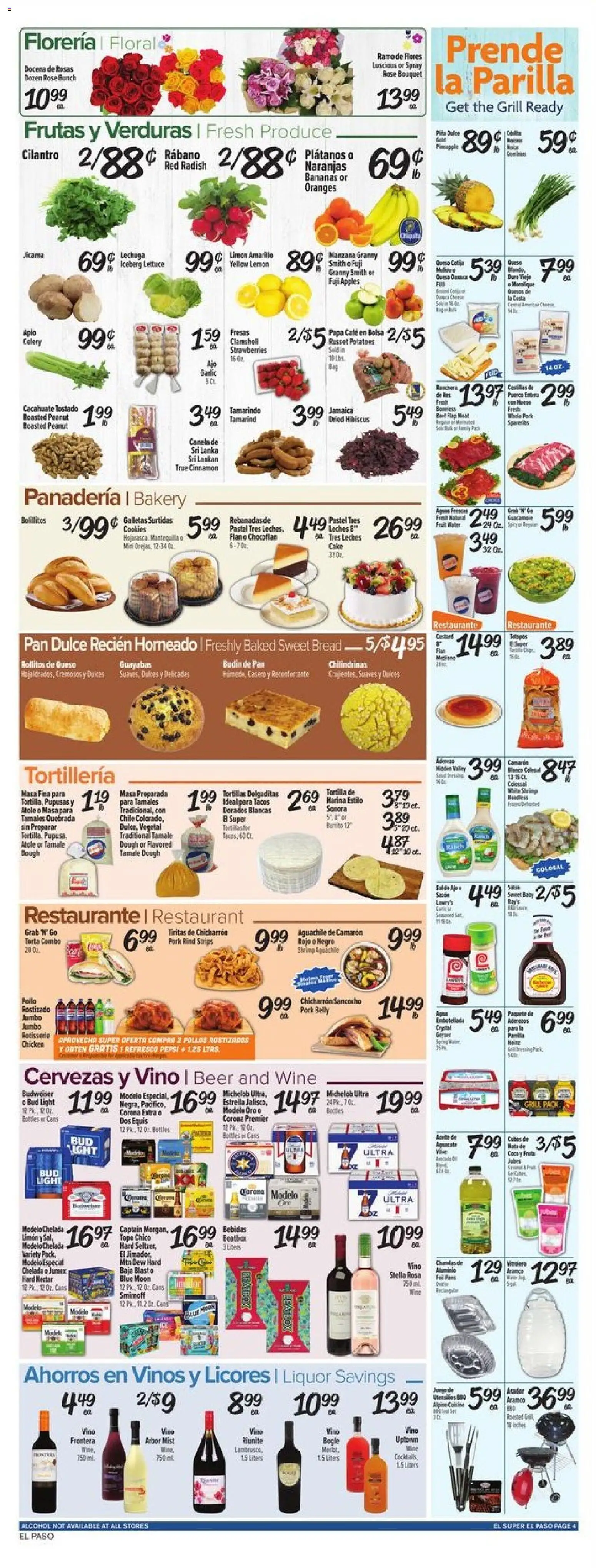 El Super Weekly Ad - TX - valid from 08.04.2026 | Page: 4 | Products: Wine, Bananas, Strawberries, Grill