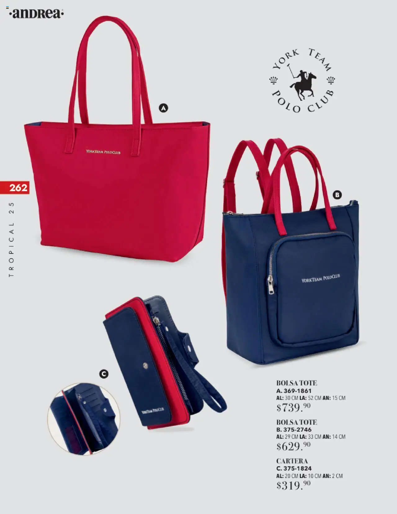 Nuevas ofertas de Andrea válidas en toda la República Mexicana desde el 17.08.2025. ¡Encuentra las mejores ofertas en Andrea - Catálogo Tropical Otoño / Invierno! | Página: 262 | Productos: Bolsa