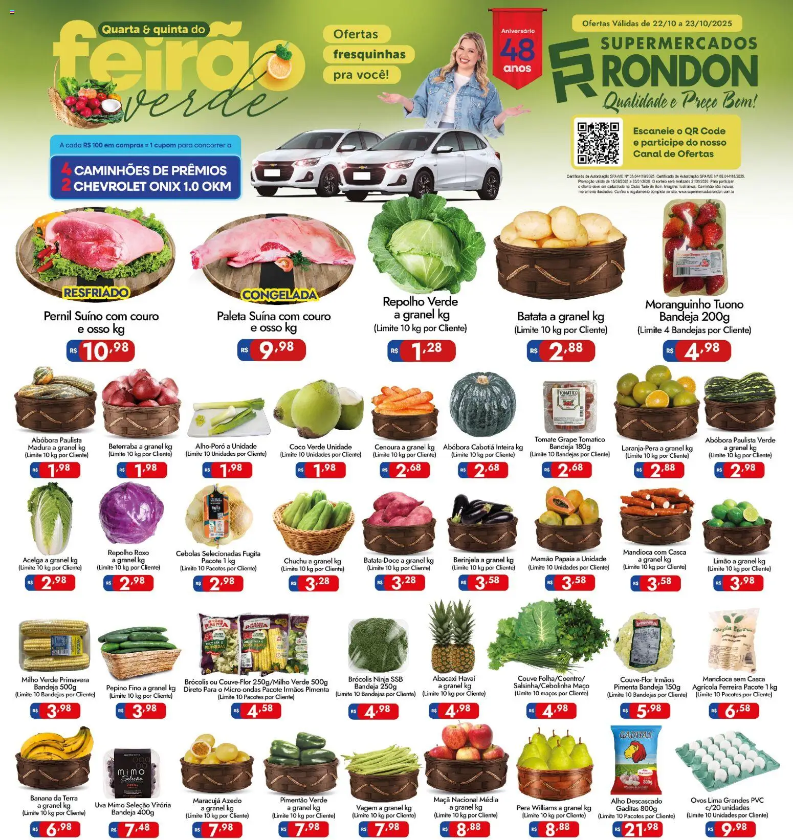 Supermercados Rondon Folheto - válido de 22.10.2025 | Página: 1 | Produtos: Repolho, Abacaxi, Brócolis, Couve