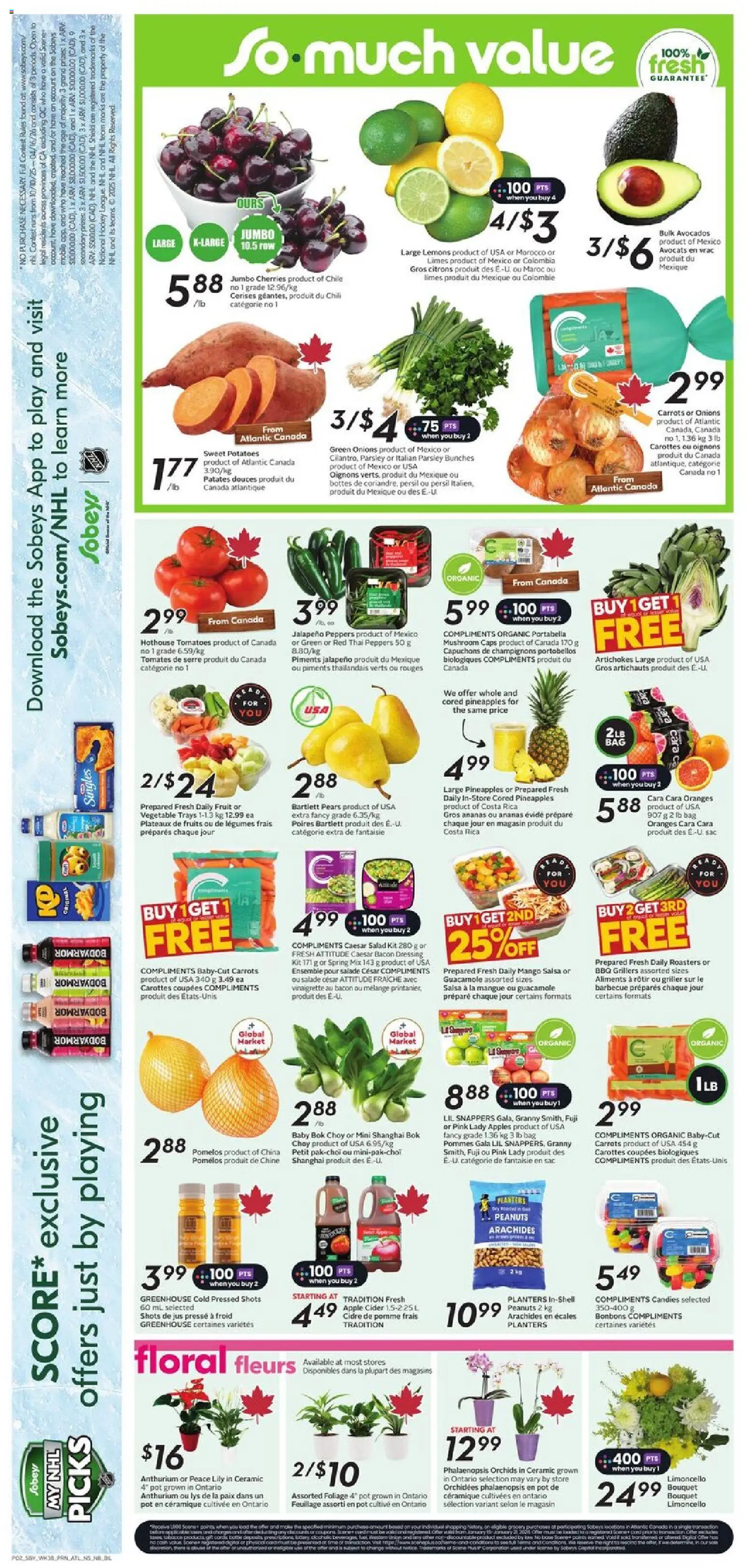 Sobeys flyer valid from 15.01.2026 | Page: 5 | Products: Candies, Salad, Potatoes, Oranges