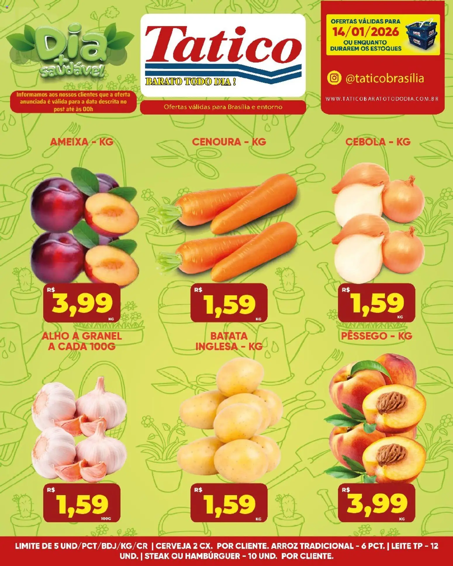 Tatico Folheto - válido de 14.01.2026 | Página: 16 | Produtos: Pêssego, Alho, Cenoura, Hambúrguer
