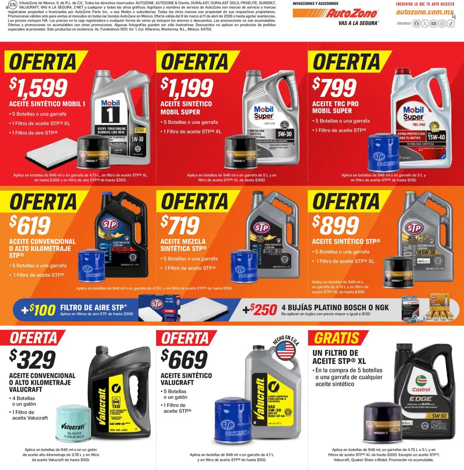 Nuevas ofertas de AutoZone válidas en toda la República Mexicana desde el 08.03.2026. ¡Encuentra las mejores ofertas en AutoZone catálogo! | Página: 16 | Productos: Sal, Aceite, Caja