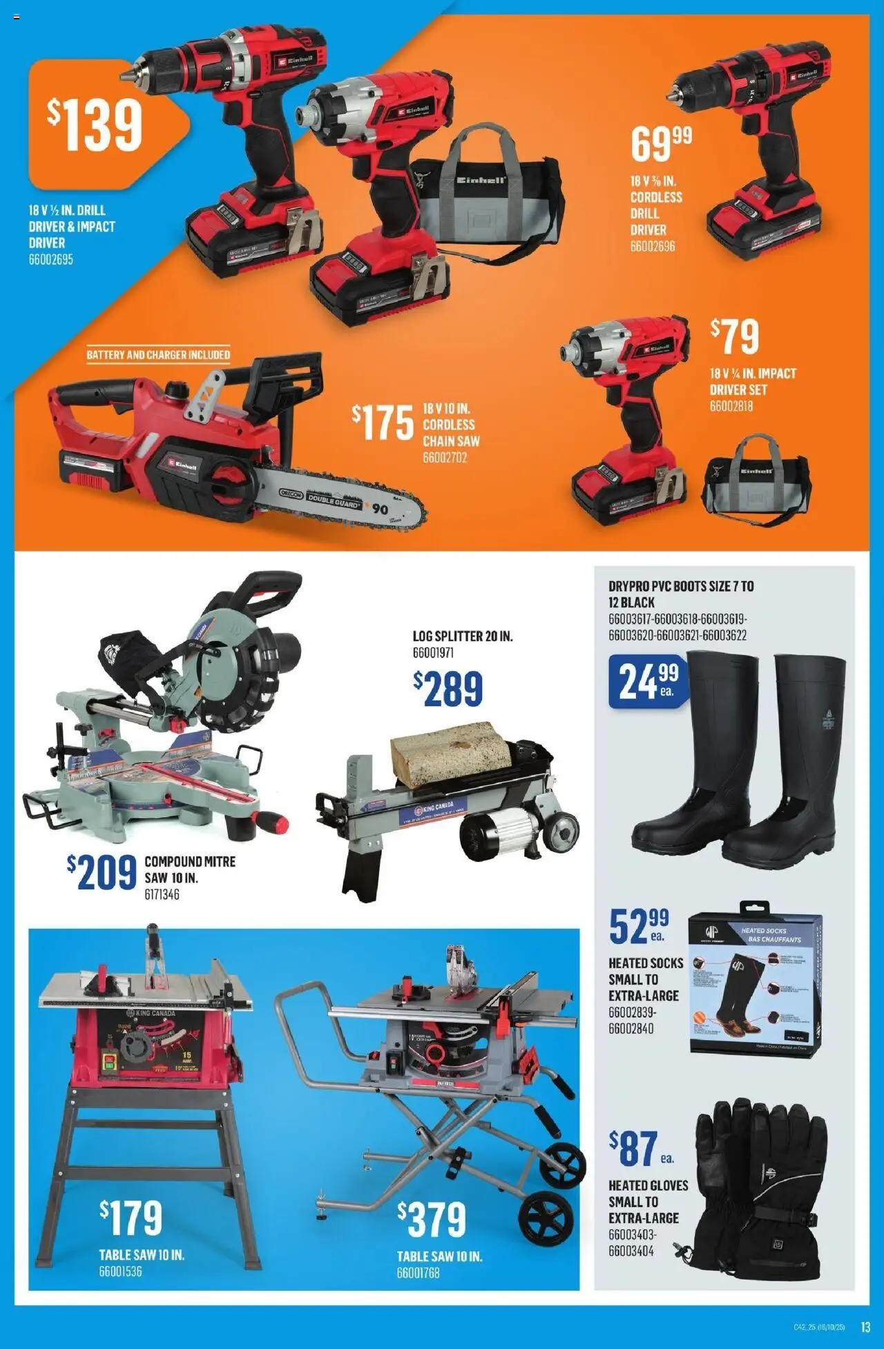 Canac flyer valid from 16.10.2025 | Page: 13 | Products: Boots, Gloves, Table, Battery