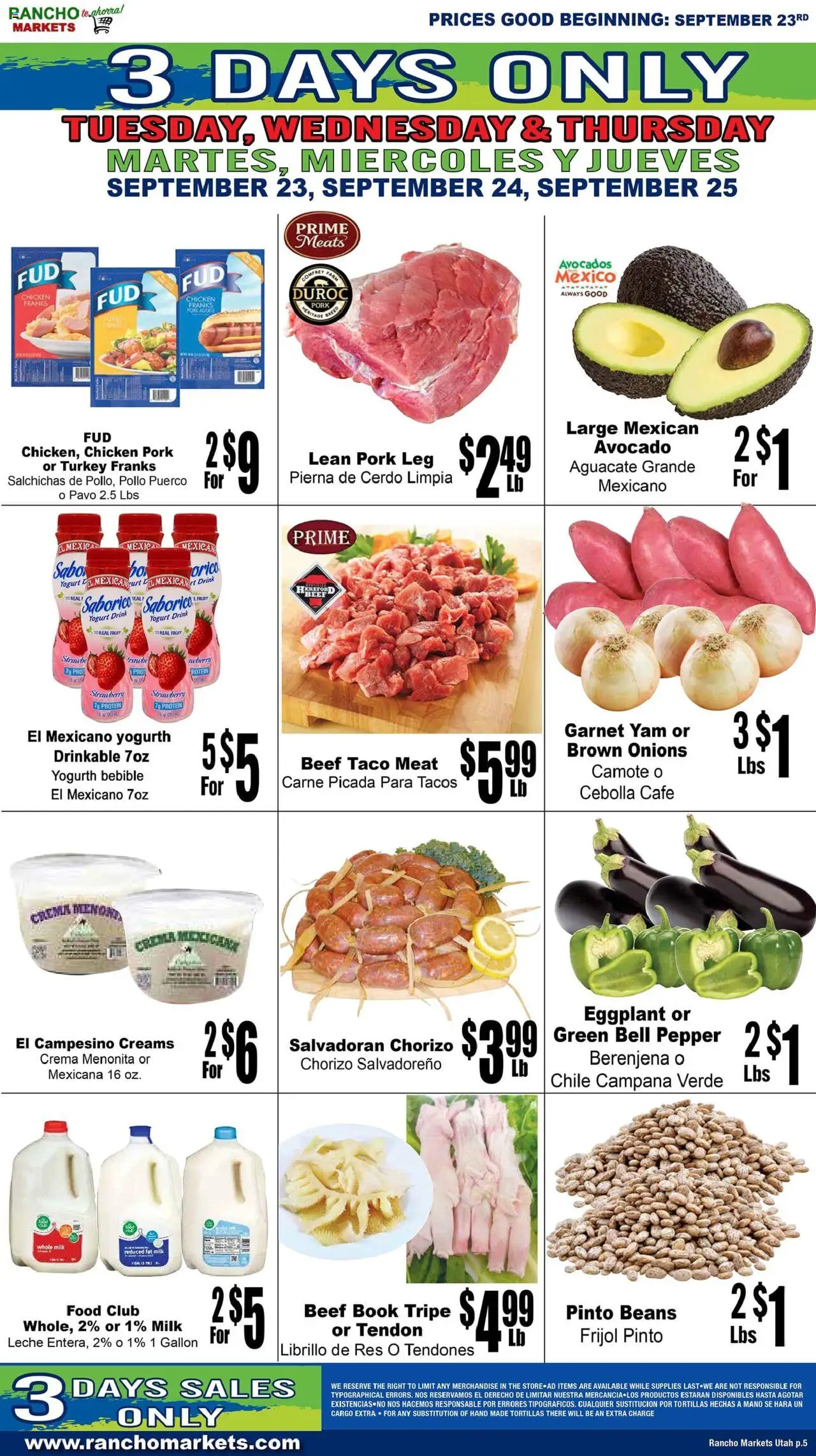 Rancho Markets Weekly Ad - valid from 23.09.2025 | Page: 5 | Products: Yogurt, Avocado, Pepper, Eggplant
