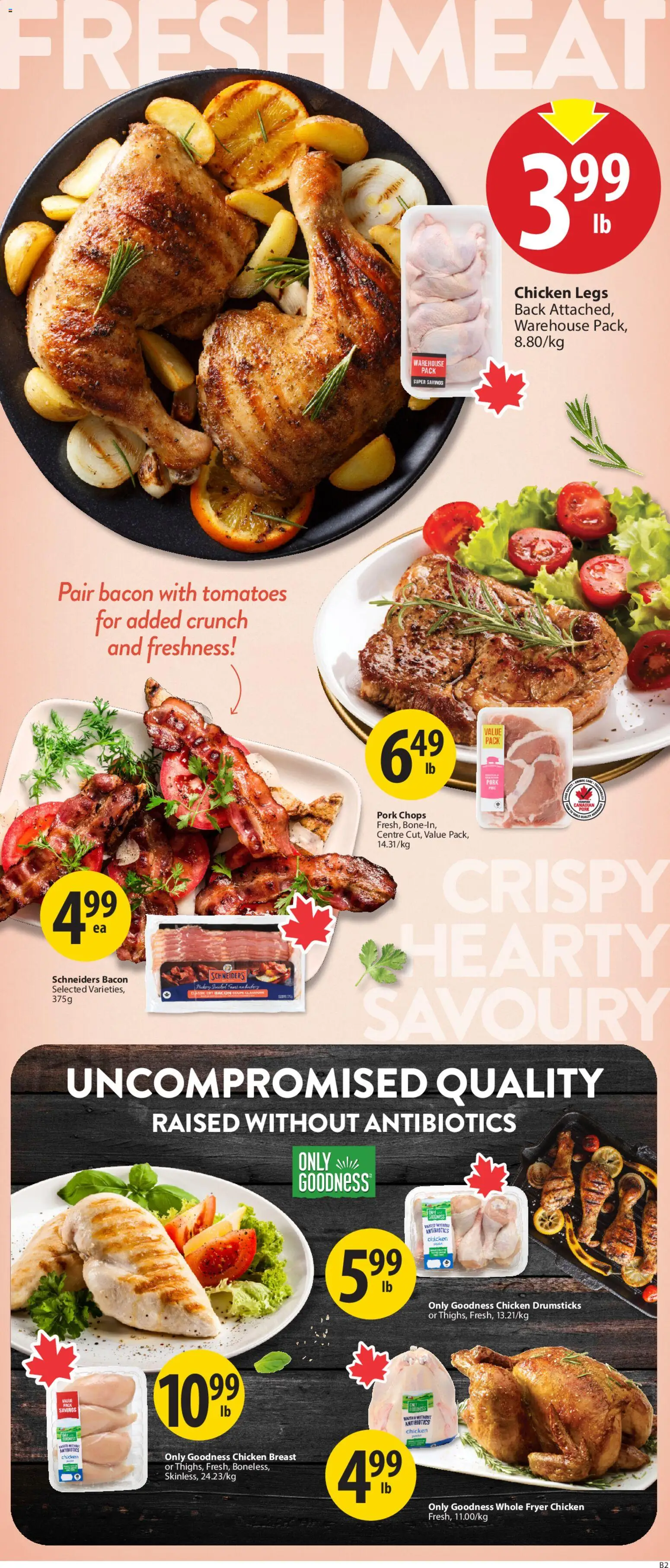 Save on foods flyer valid from 16.04.2026 | Page: 5 | Products: Fryer, Chicken, Pork, Tomatoes
