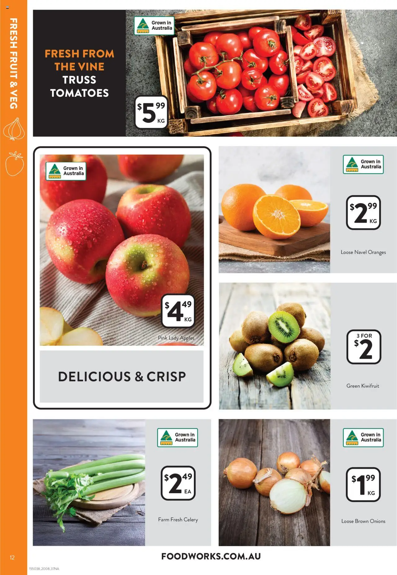 Foodworks catalogue - valid from 20.08.2025 | Page: 12 | Products: Apples, Tomatoes, Kiwifruit, Onions