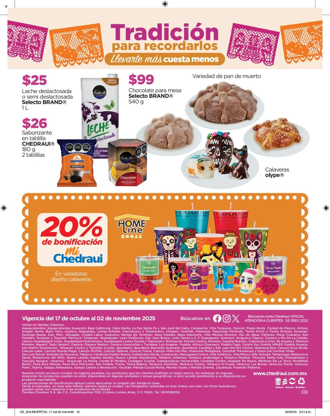Nuevas ofertas de Chedraui válidas en toda la República Mexicana desde el 17.10.2025. ¡Encuentra las mejores ofertas en Chedraui folleto Este Halloween hazlo divertido! | Página: 16 | Productos: Leche, Chocolate, Vela, Mesa