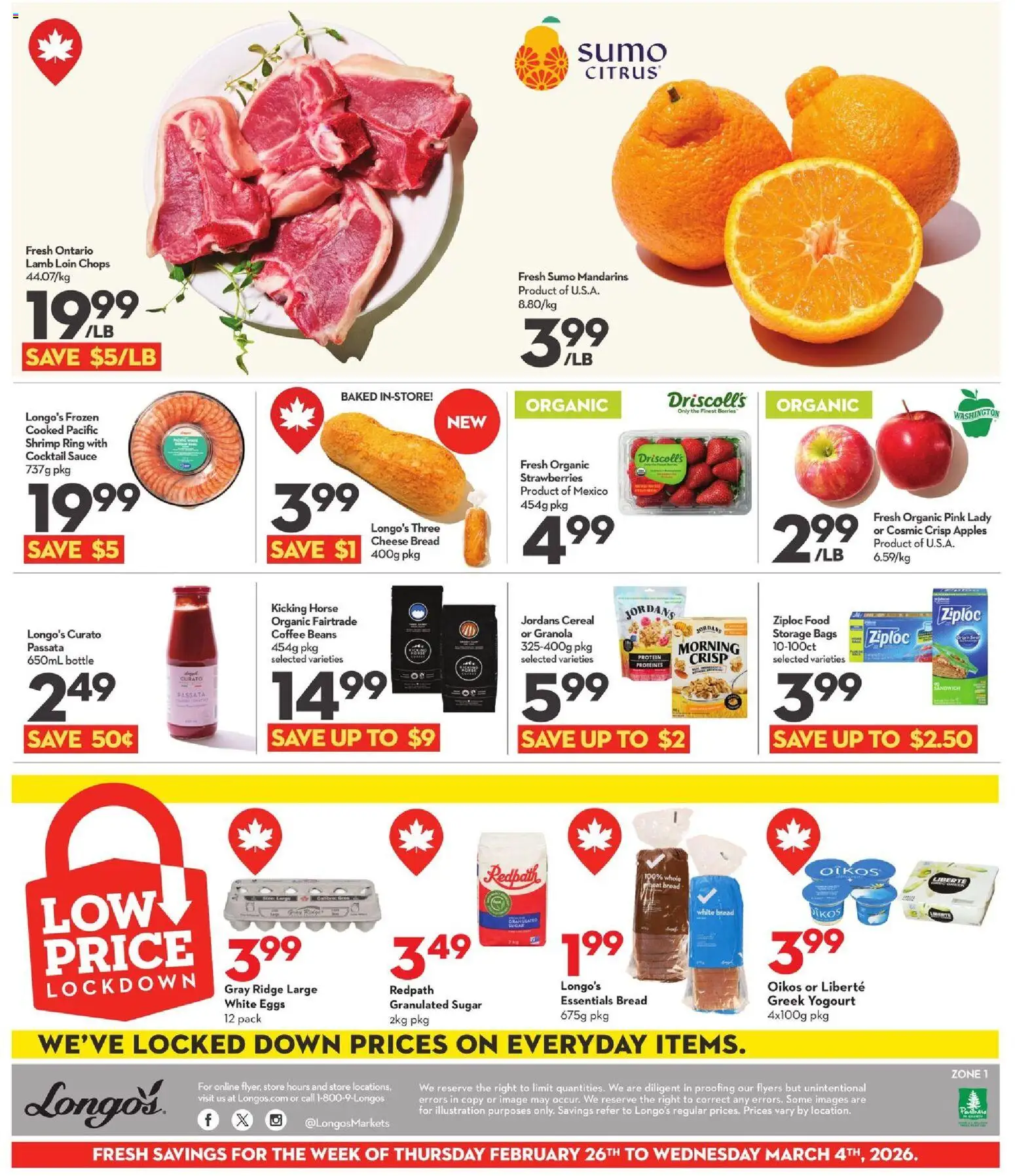 Longo's flyer valid from 26.02.2026 | Page: 3 | Products: Strawberries, Ridge, Bread, Coffee
