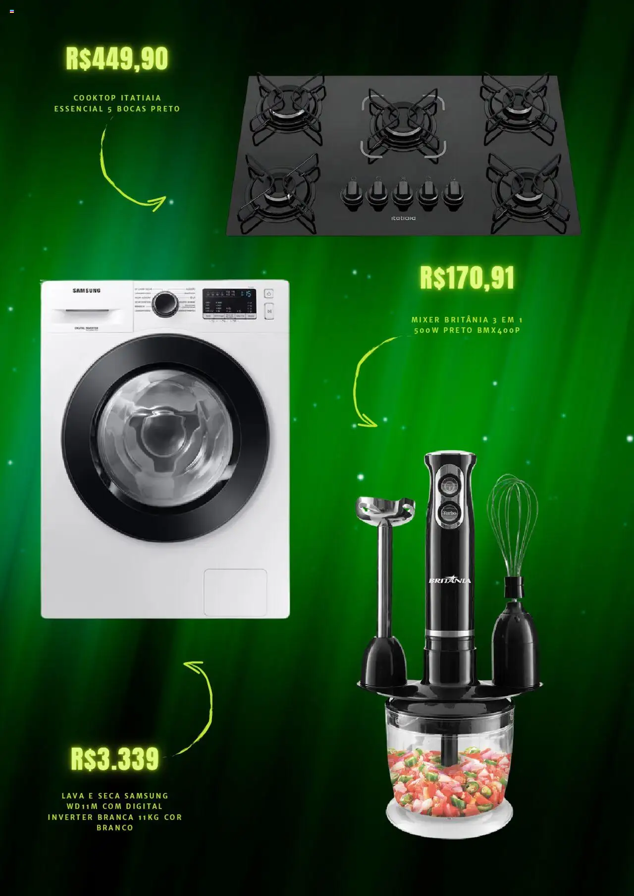 Mercado Livre Folheto - válido de 03.10.2025 | Página: 4 | Produtos: Cooktop, Lava e seca