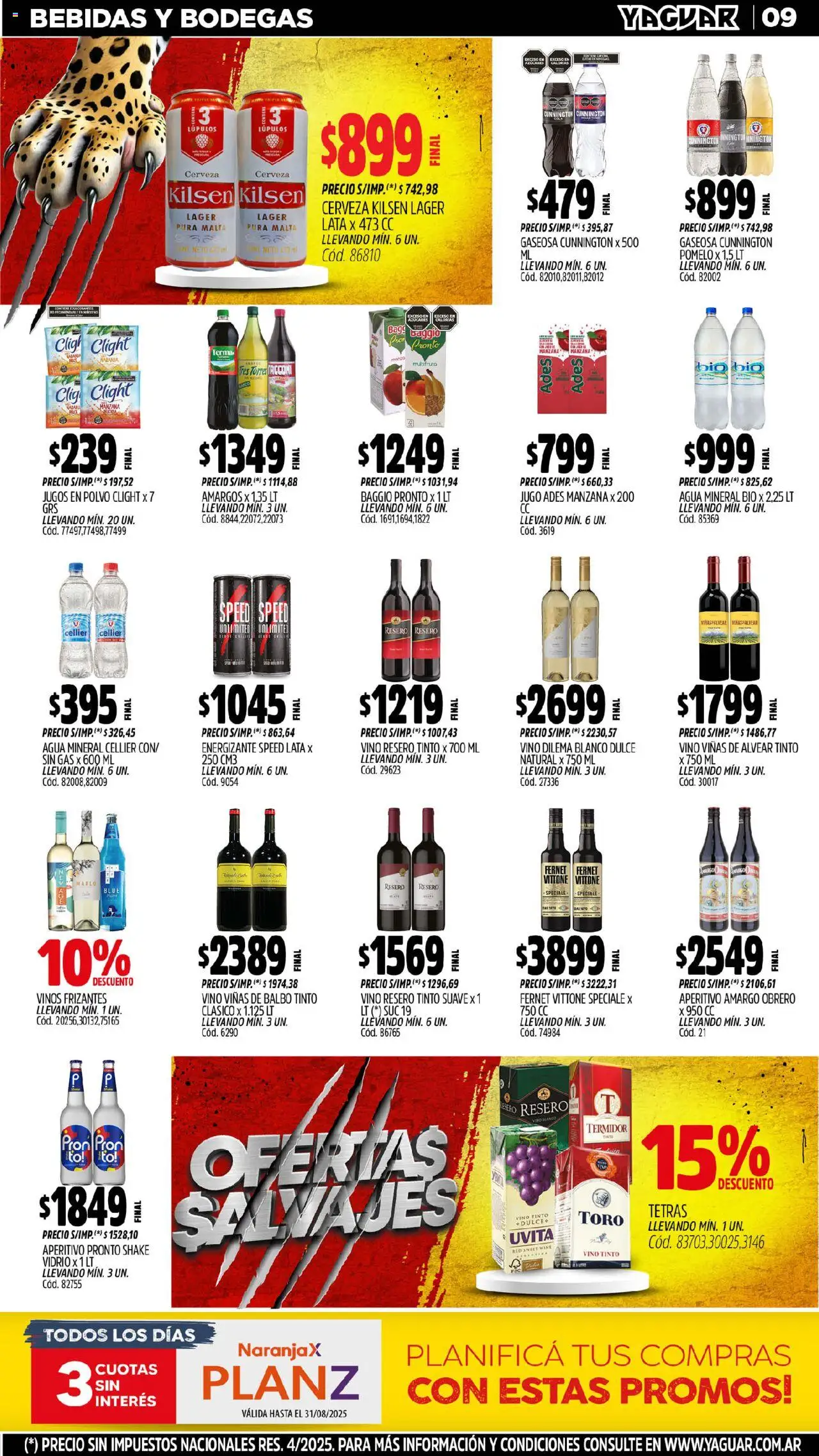 Yaguar - Mar del Plata │ válido desde el 11.08.2025 | Página: 8 | Productos: Banco, Fernet, Manzana, Vino
