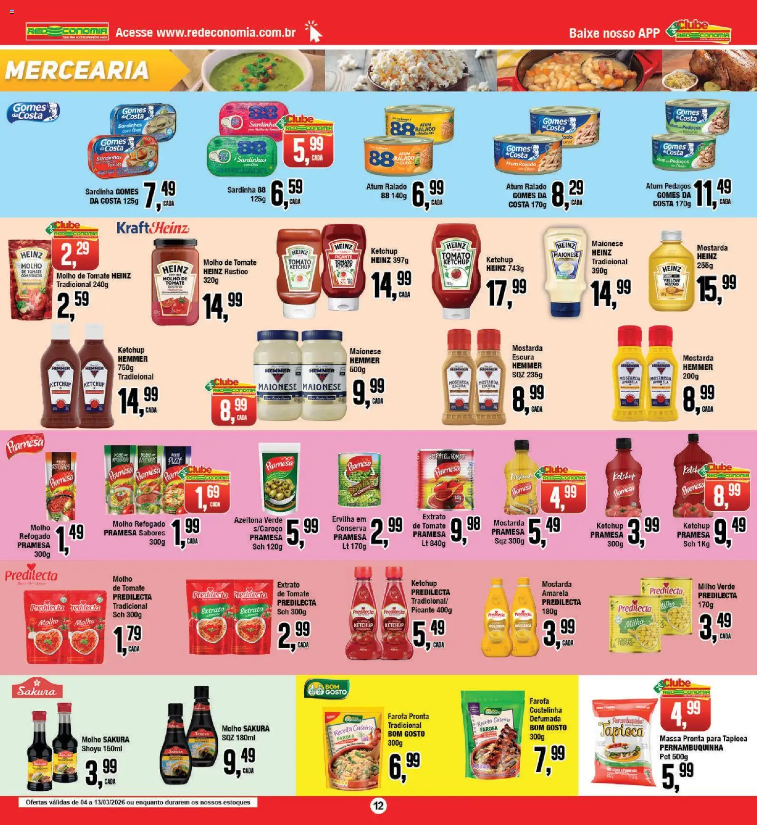 RedEconomia Folheto - válido de 04.03.2026 | Página: 12 | Produtos: Ervilha, Molho de tomate, Gomes da costa, Sardinha