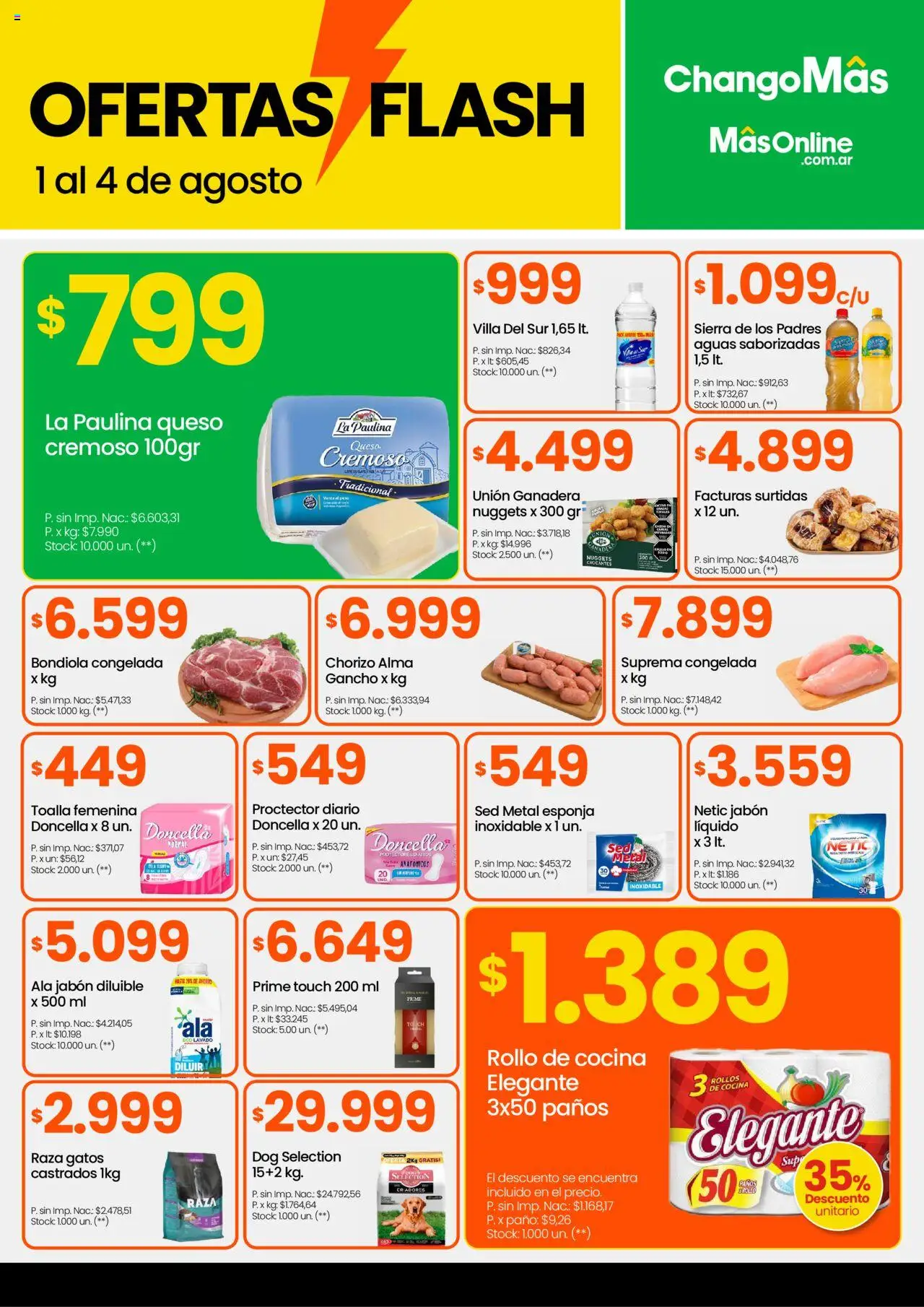 Changomas ofertas flash │ válido desde el 01.08.2025 | Página: 4 | Productos: Toalla, Jabón, Chorizo, Sierra