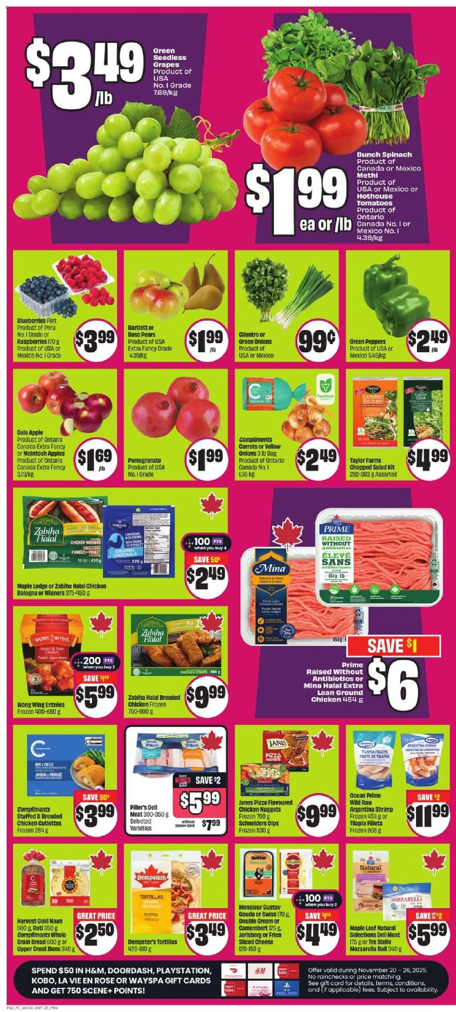 FreshCo flyer valid from 20.11.2025 | Page: 3 | Products: Cream, Cheese, Bread, Tomatoes