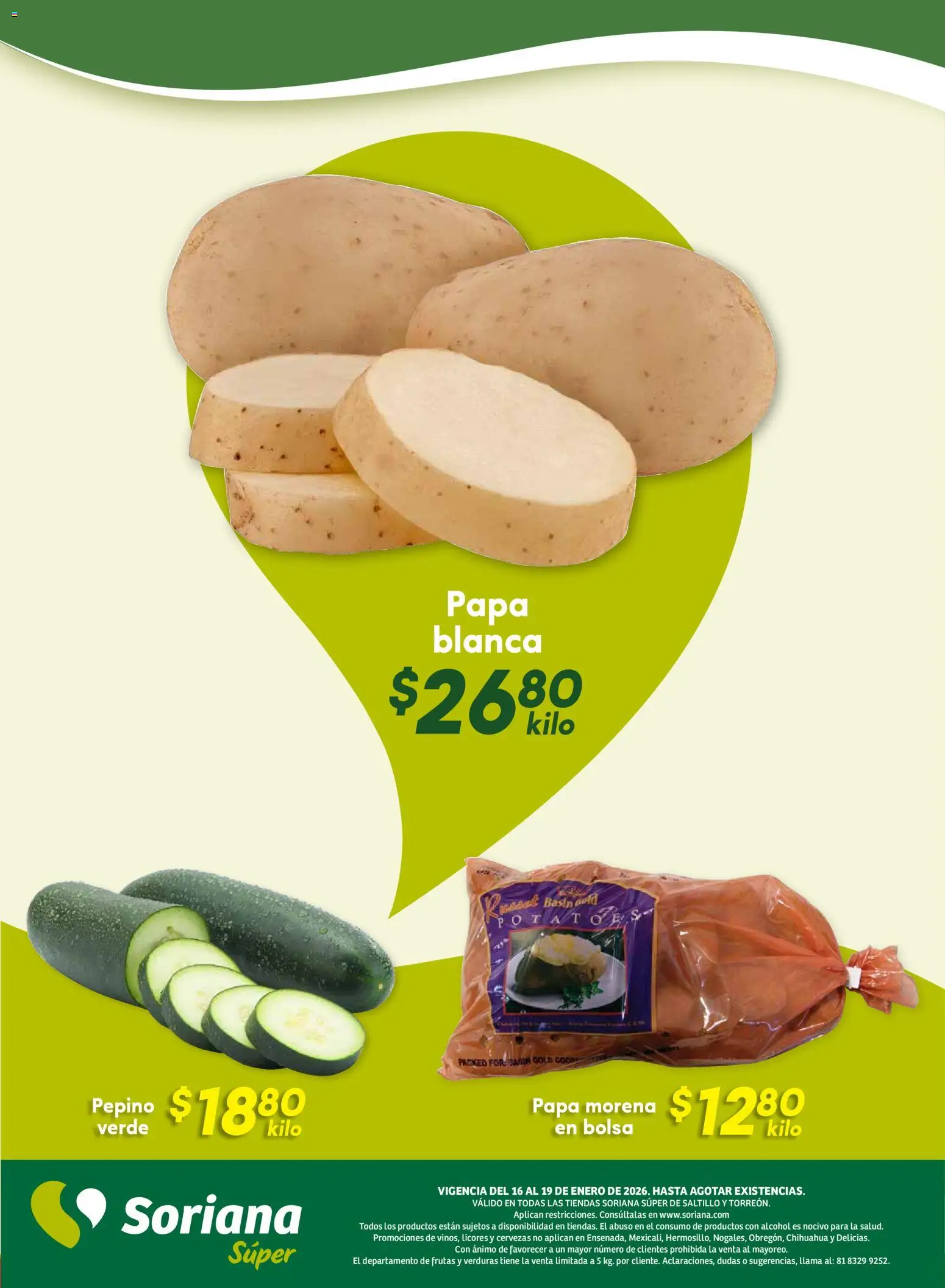 Nuevas ofertas de Soriana válidas en toda la República Mexicana desde el 16.01.2026. ¡Encuentra las mejores ofertas en Soriana - Fin de Semana Súper: Saltillo y Torreón! | Página: 10 | Productos: Papa, Bolsa