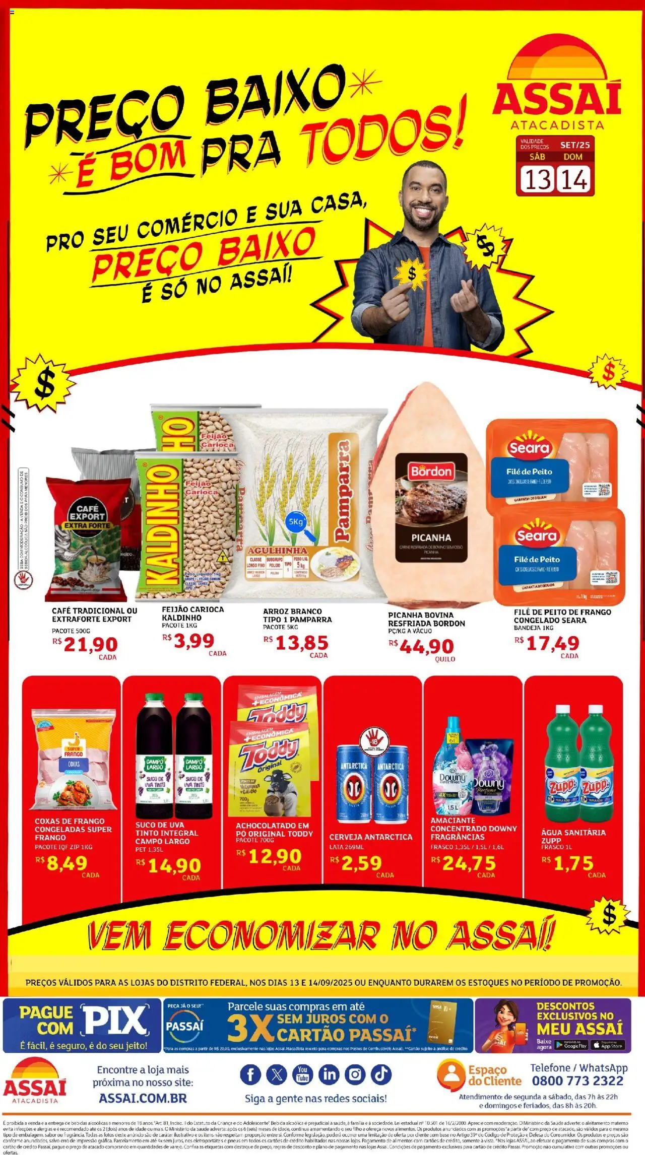 Assaí Atacadista Folheto - válido de 13.09.2025 | Página: 1 | Produtos: Suco, Cerveja, Arroz, Bandeja