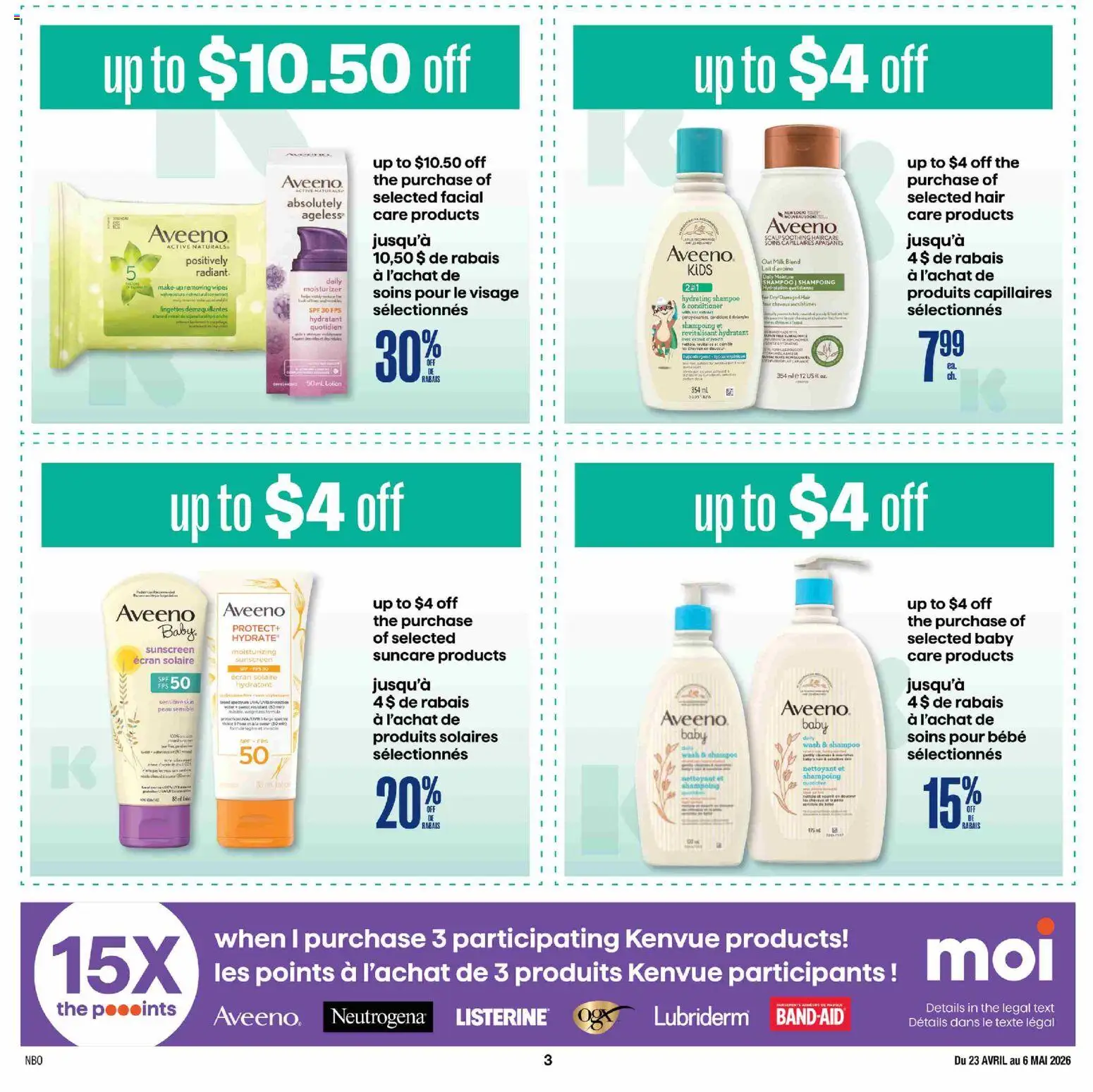 Jean Coutu flyer valid from 23.04.2026 | Page: 6 | Products: Shampoo, Conditioner, Sunscreen, Milk