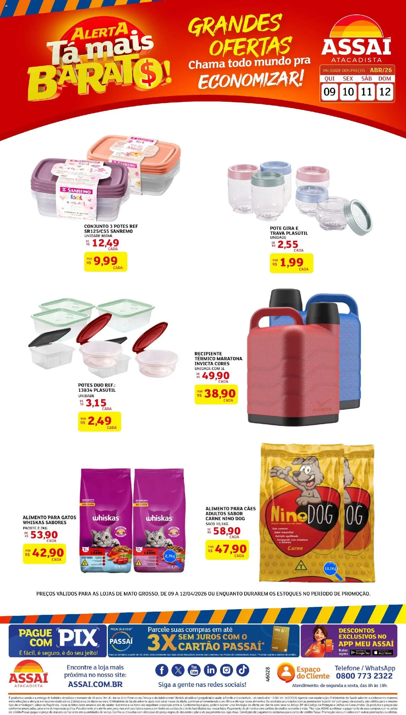 Assaí Atacadista Folheto - válido de 09.04.2026 | Página: 1 | Produtos: Base, Carne, Telefone, Potes