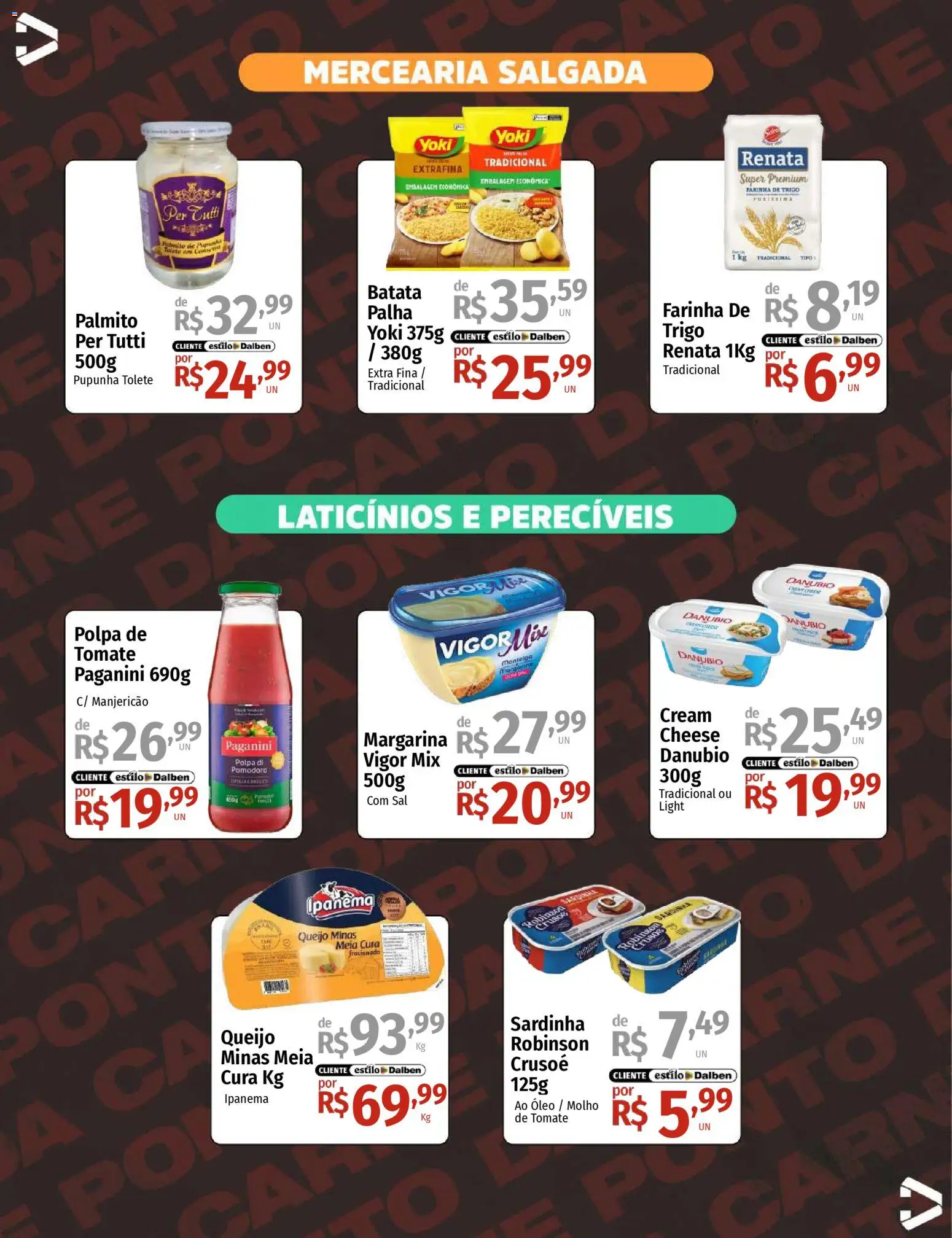 Supermercado Dalben Folheto - válido de 22.04.2026 | Página: 3 | Produtos: Manjericão, Palmito, Batata, Margarina