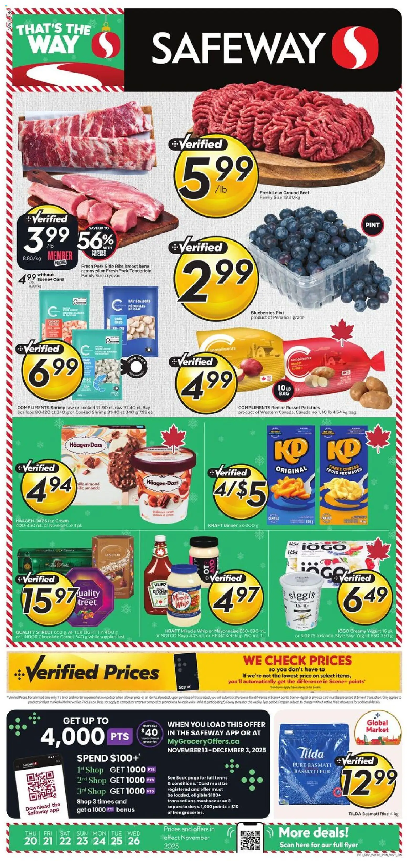 Safeway flyer valid from 20.11.2025 | Page: 1 | Products: Rice, Beef, Ketchup, Potatoes