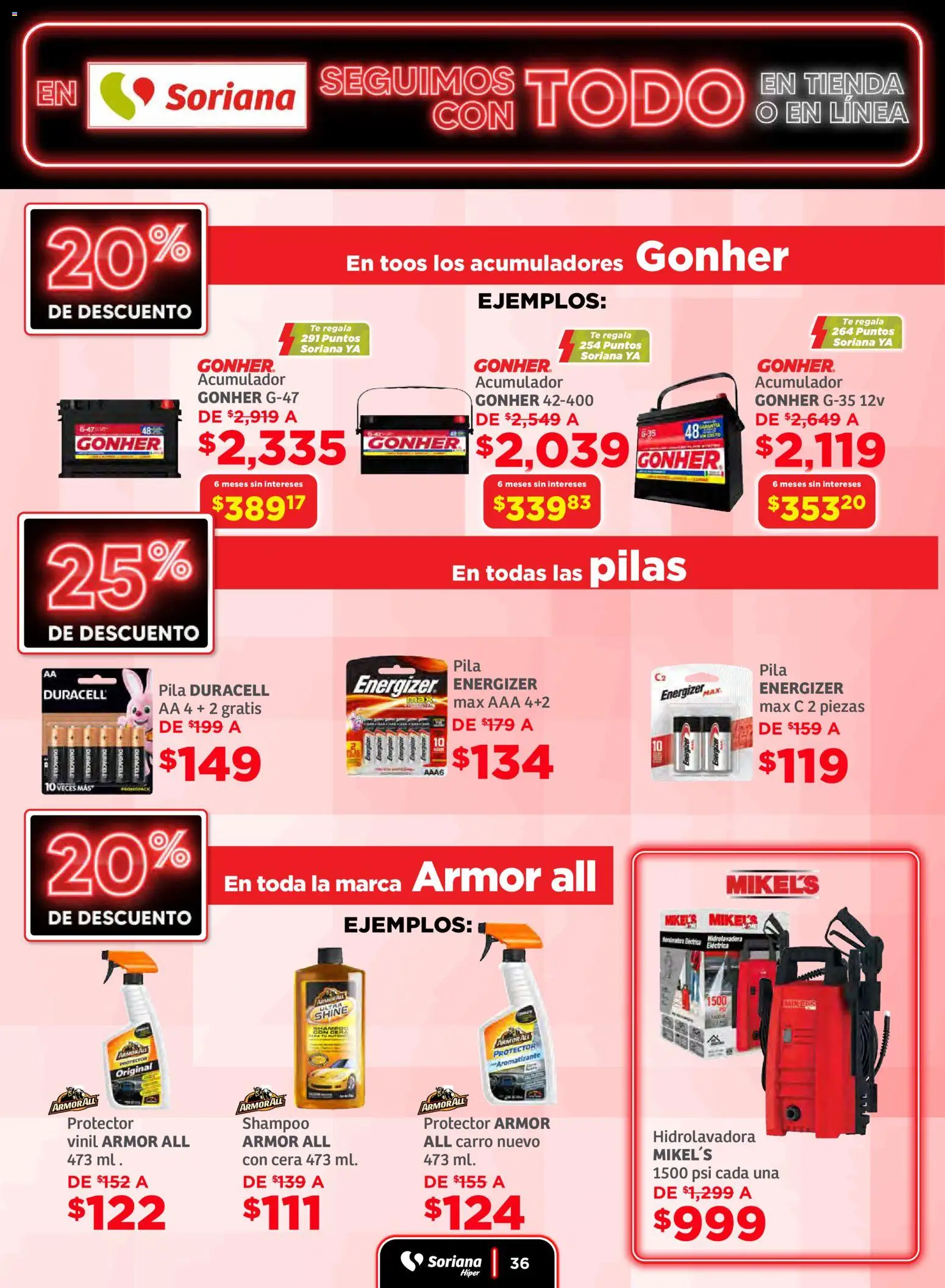 Nuevas ofertas de Soriana válidas en toda la República Mexicana desde el 19.11.2025. ¡Encuentra las mejores ofertas en Soriana - Seguimos con todo Híper Nacional! | Página: 36 | Productos: Cera, Hidrolavadora, Té, Pilas