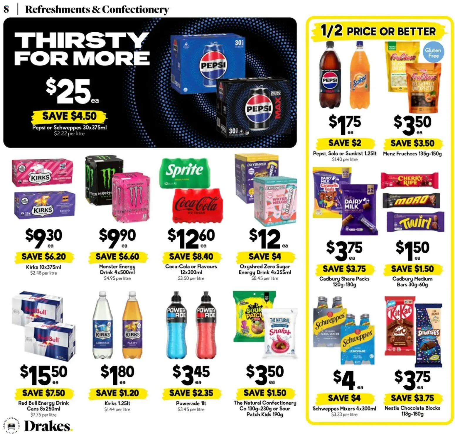 Drakes catalogue - valid from 18.02.2026 | Page: 8 | Products: Energy drink, Chocolate, Melon, Water