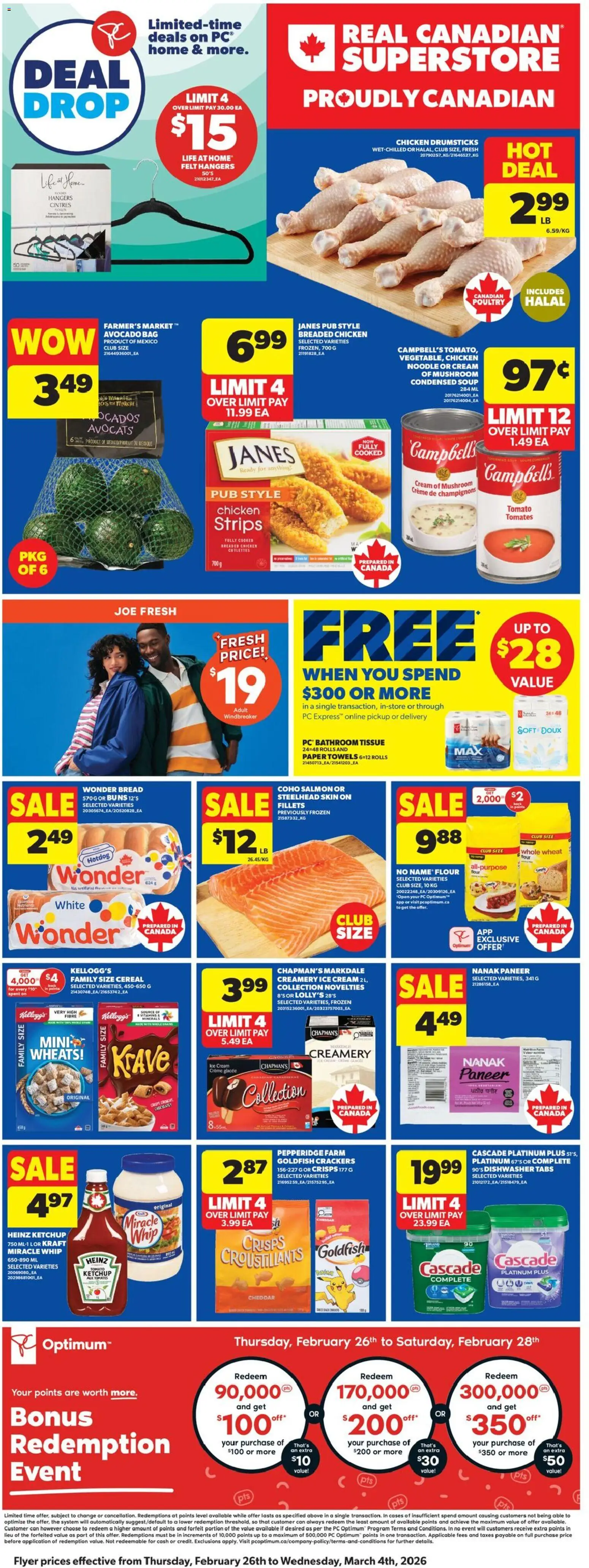 Real Canadian Superstore flyer valid from 26.02.2026 | Page: 2 | Products: Ketchup, Bag, Bread, Chicken