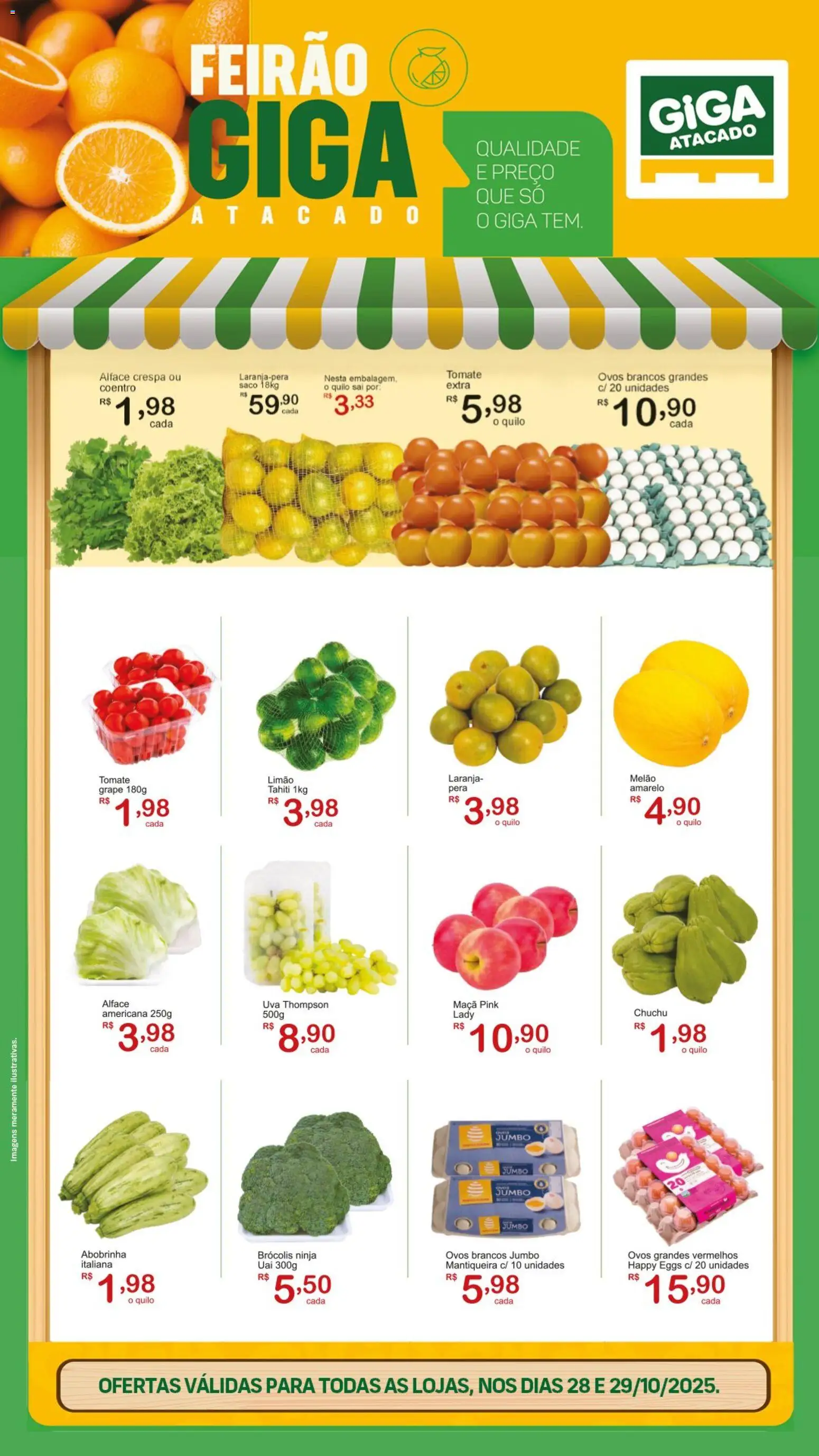 GIGA Atacado Folheto - válido de 28.10.2025 | Página: 1 | Produtos: Pera, Chuchu, Ovos, Alface